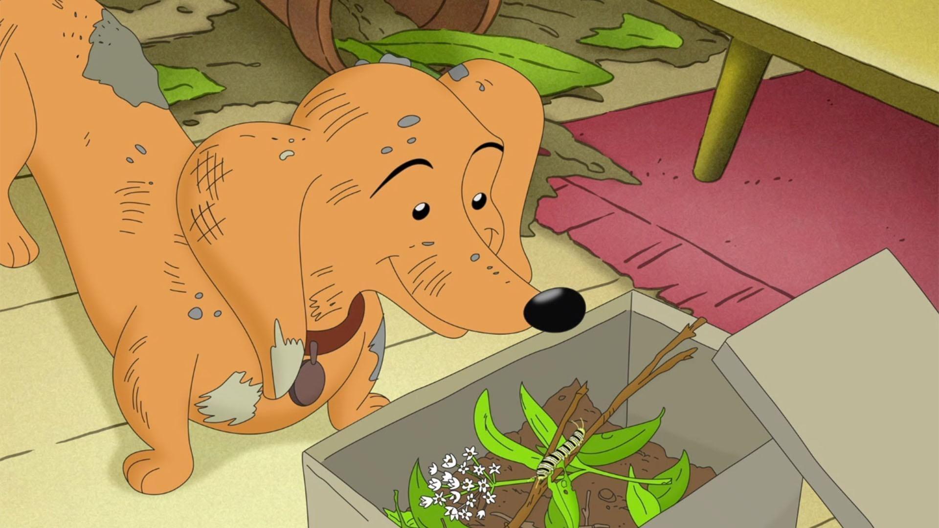 Hundley makes a new caterpillar friend. / George helps Bill deliver newspapers.