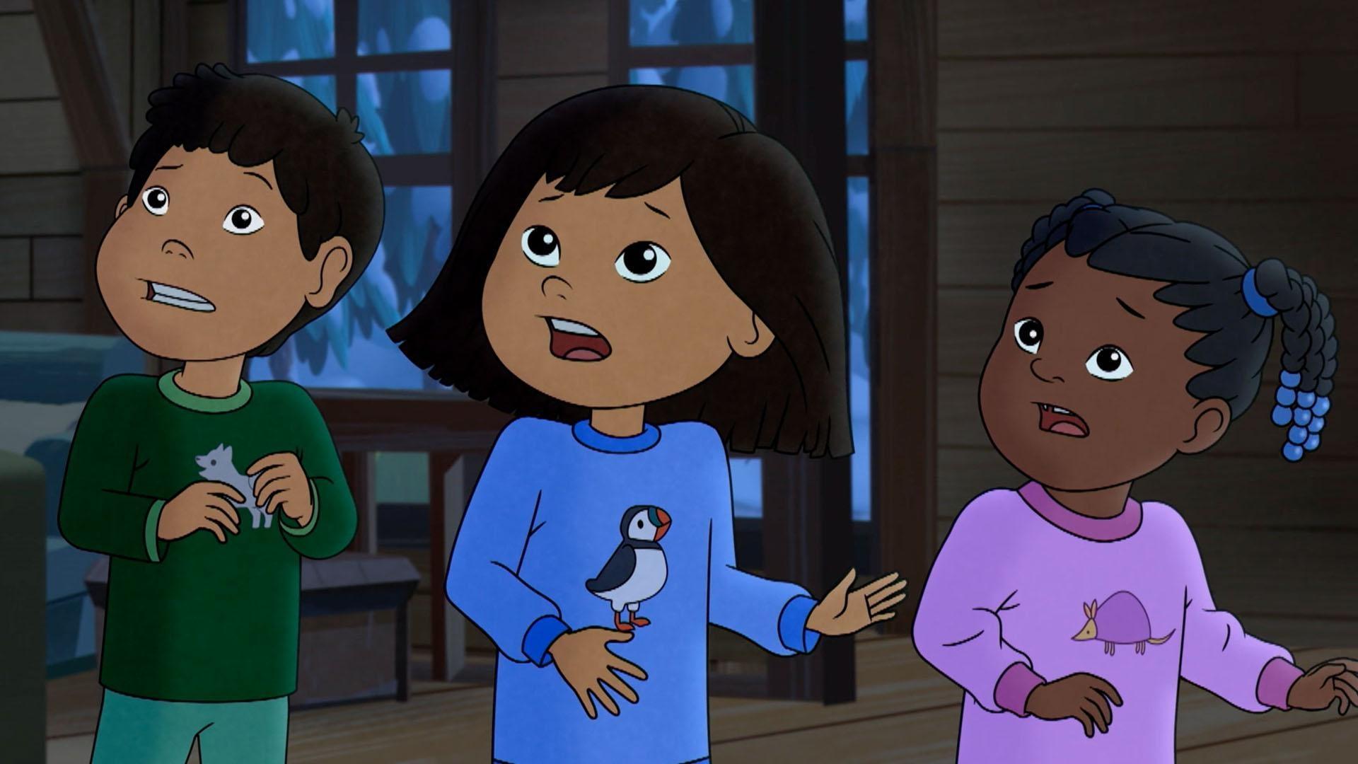 Grandpa Nat treats Molly, Tooey, and Trini to a spooky story about ice worms a sleepover.