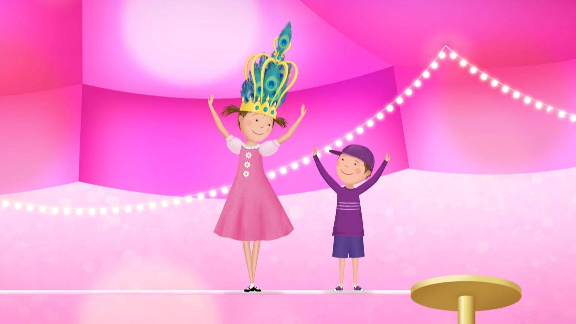 Pinkalicious and Peter are outside practicing their posture!