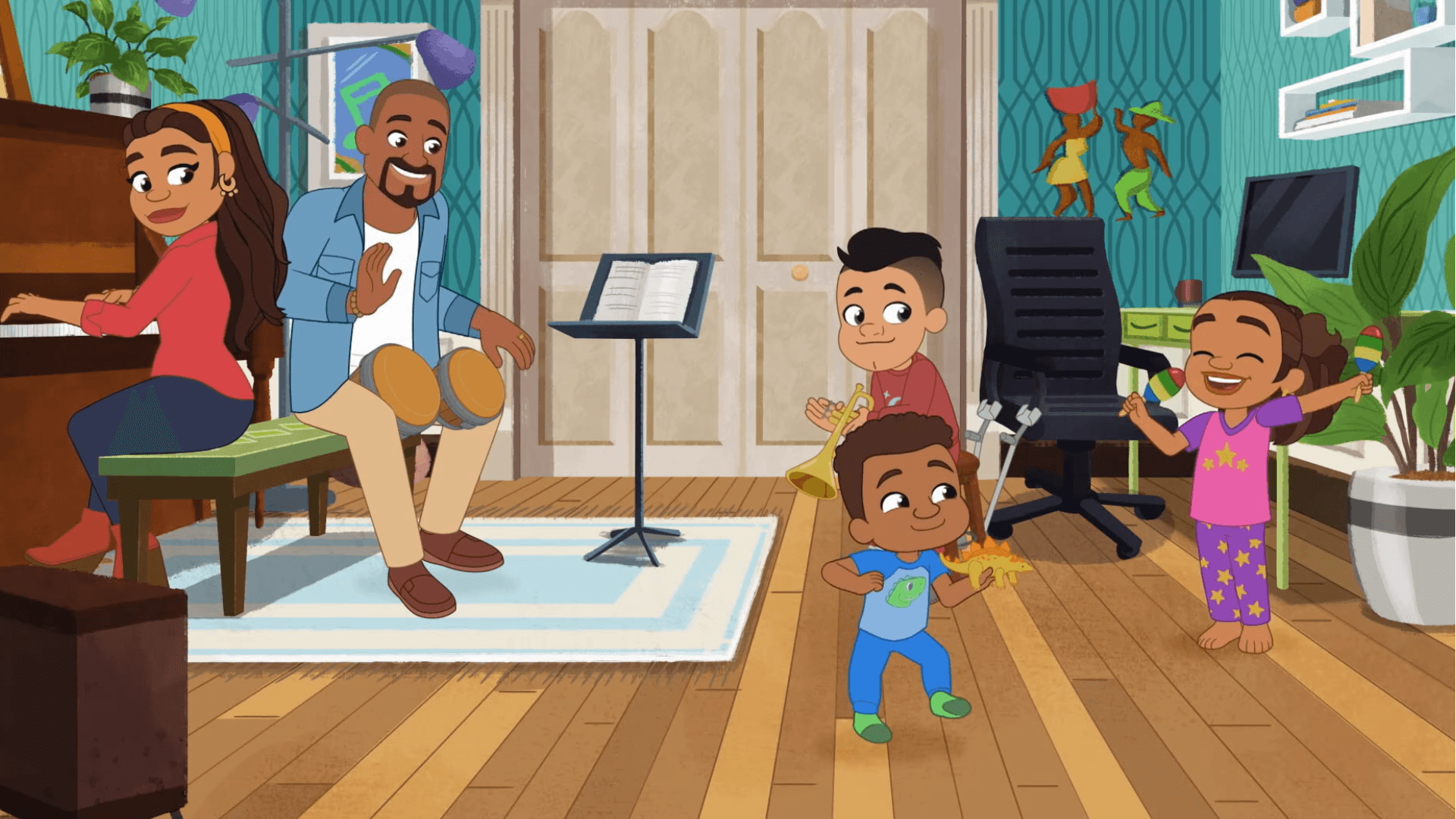 Eddie is at over at Alma's house for a sleepover, and they have a family jam before bed.
