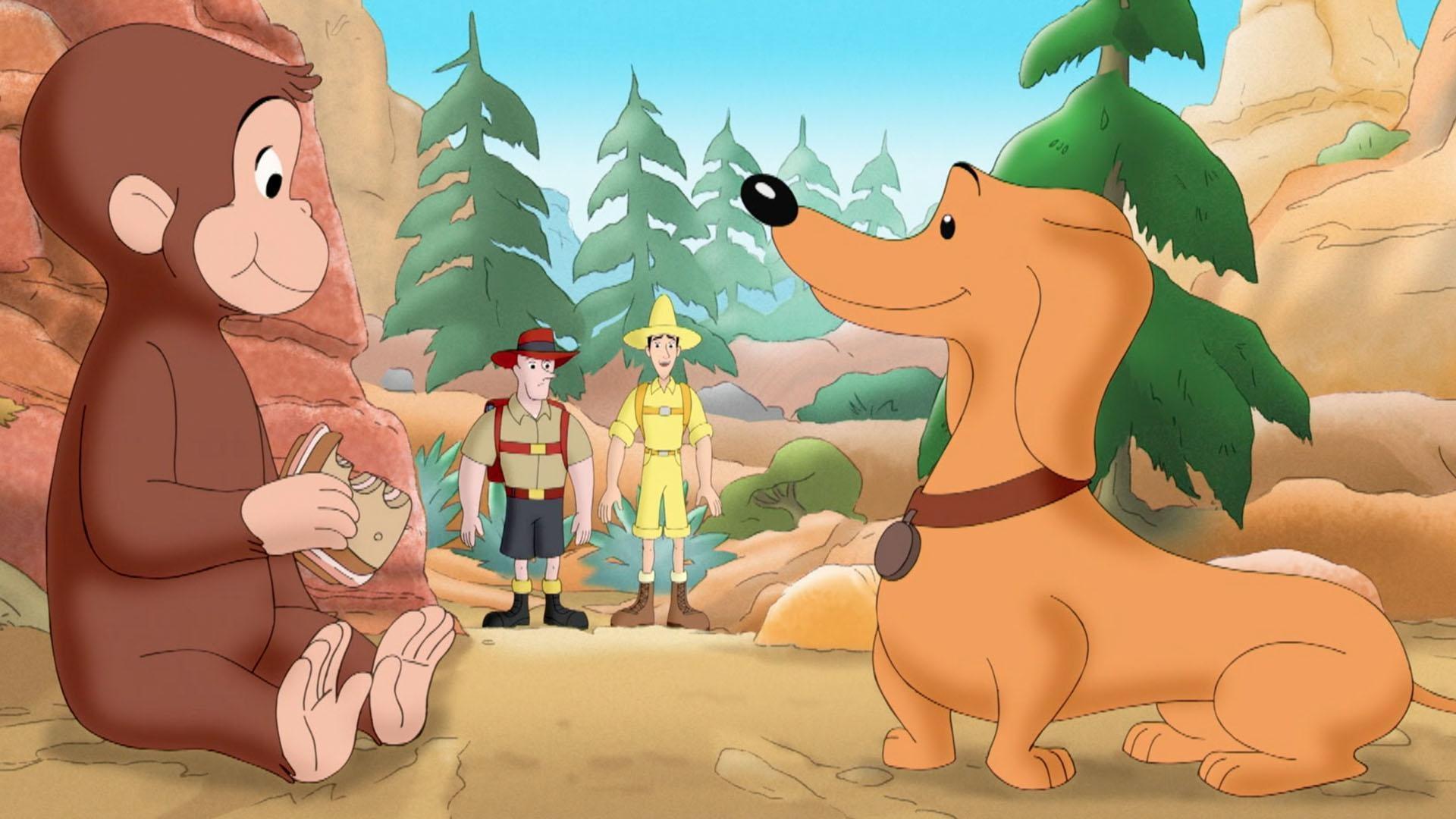 George goes on a fossil quest through a gorge. / Betsy reads a story for a radio show.