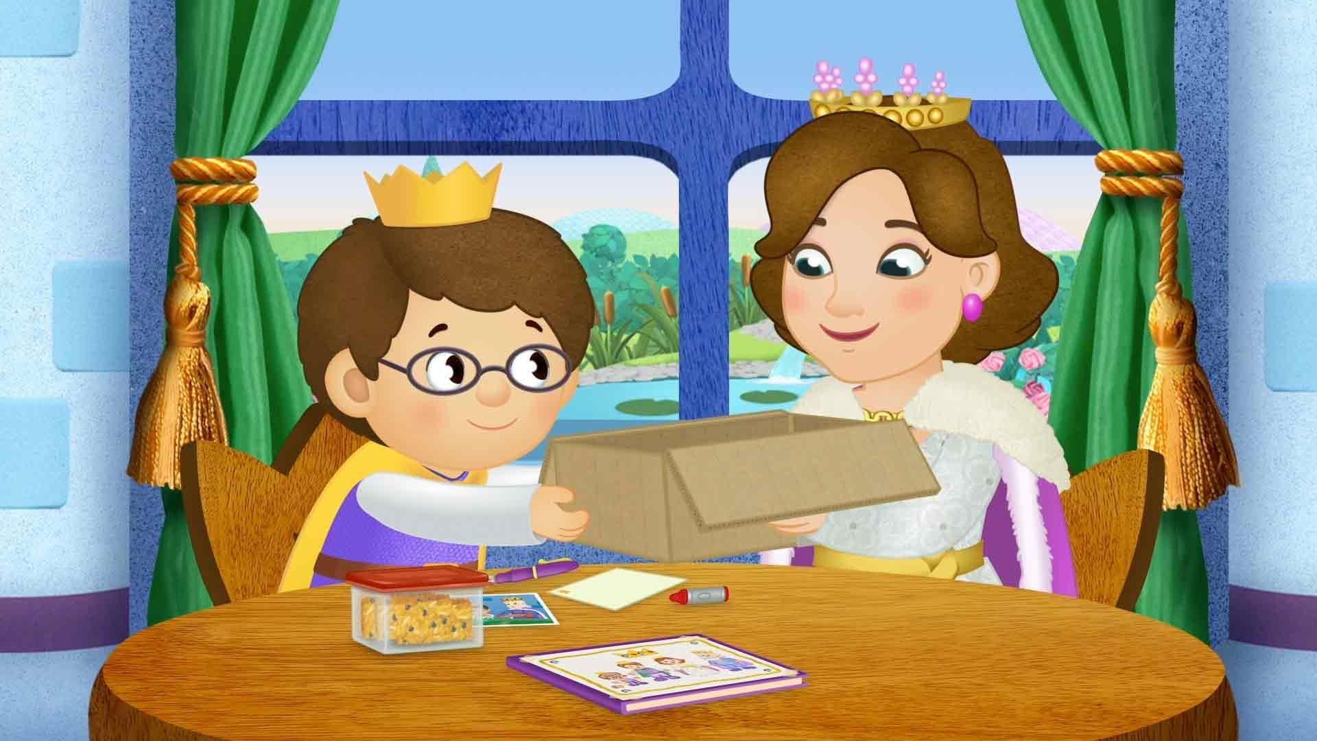 Prince Wednesday and Queen Sara make a care package to send to Prince Tuesday at college.