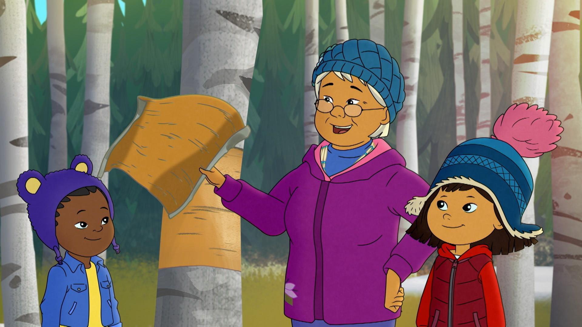 Molly and Trini learn to harvest birch bark from Midge and make a pamphlet about it.