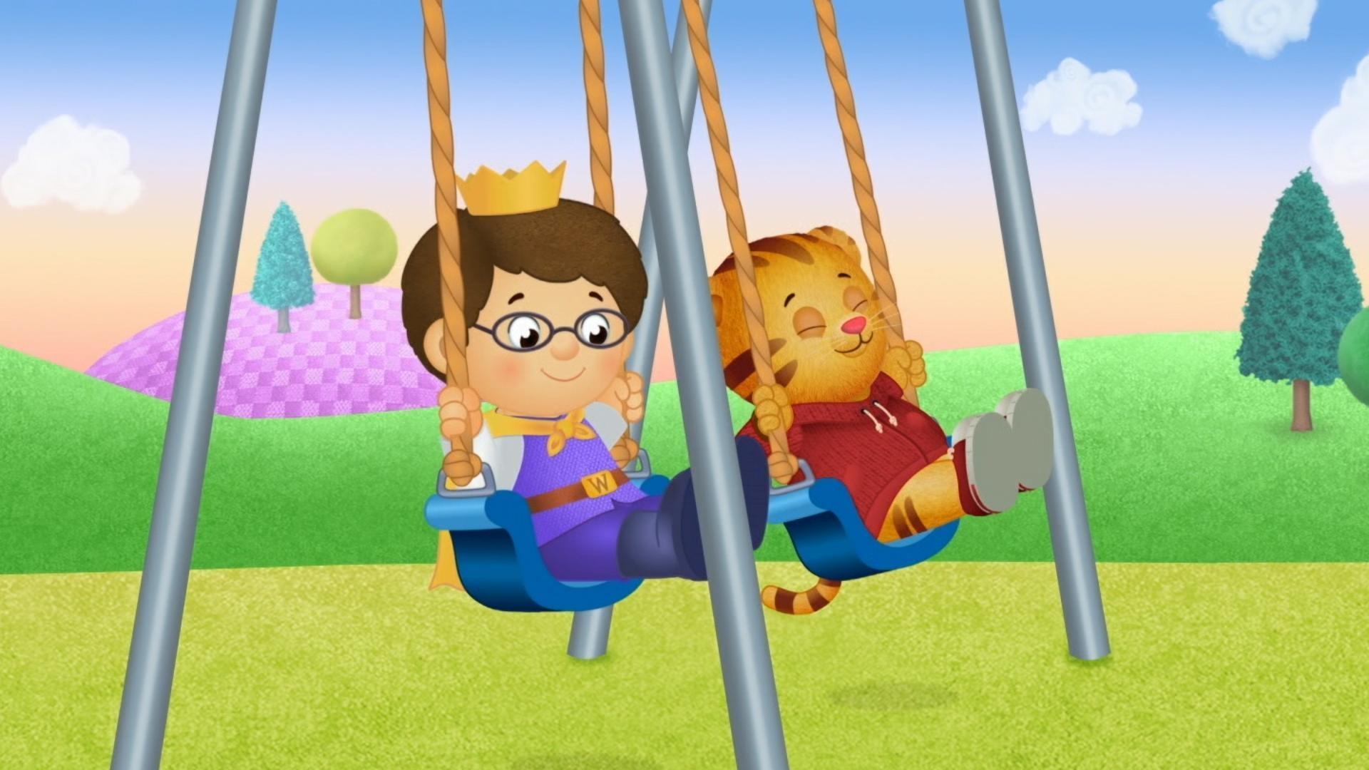 Prince Wednesday learns to ask before he pushes Daniel on the swings.