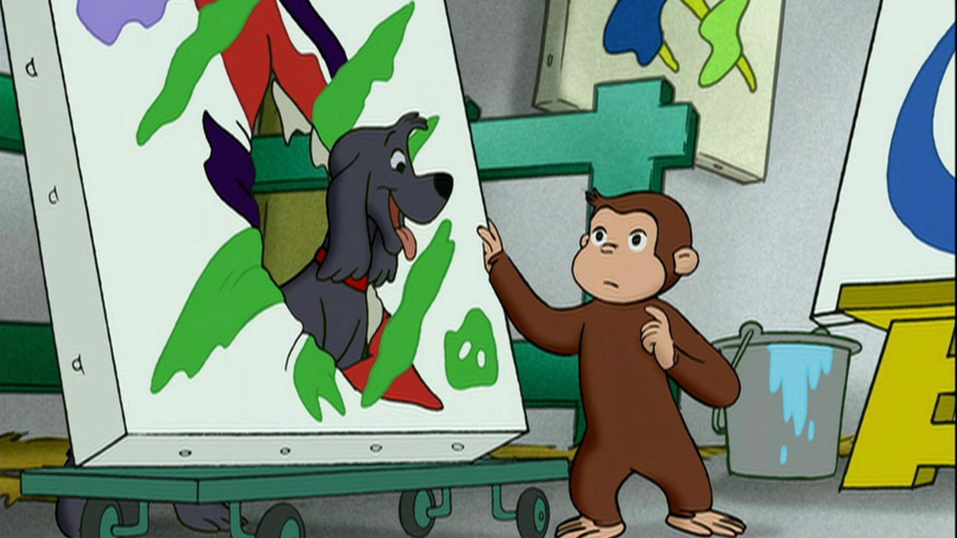 George has to fix a very special painting. / Playing a game helps George with a delivery.