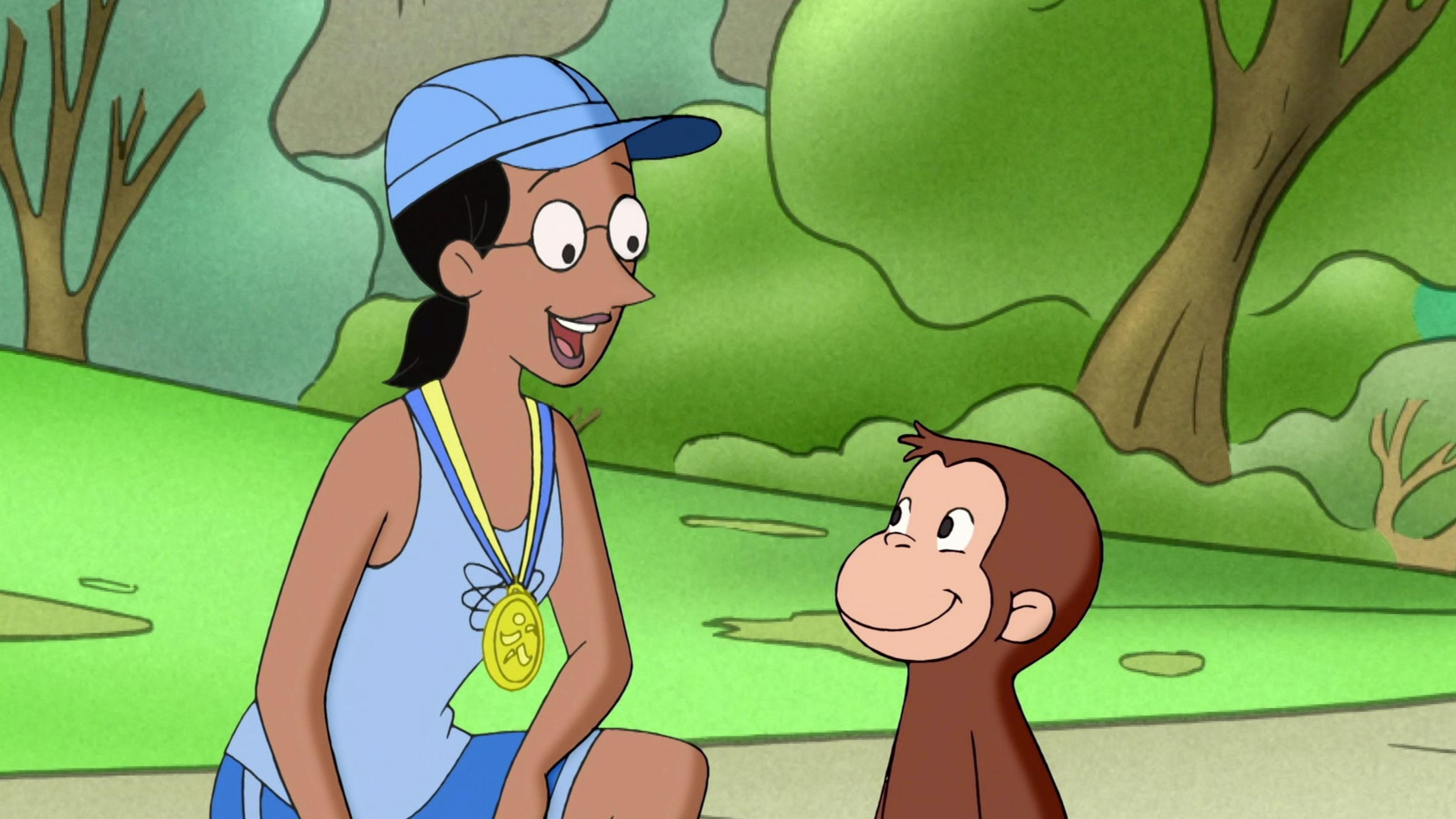 George helps Professor Wiseman train for a race./ George joins a Junior Sprout troop trip.