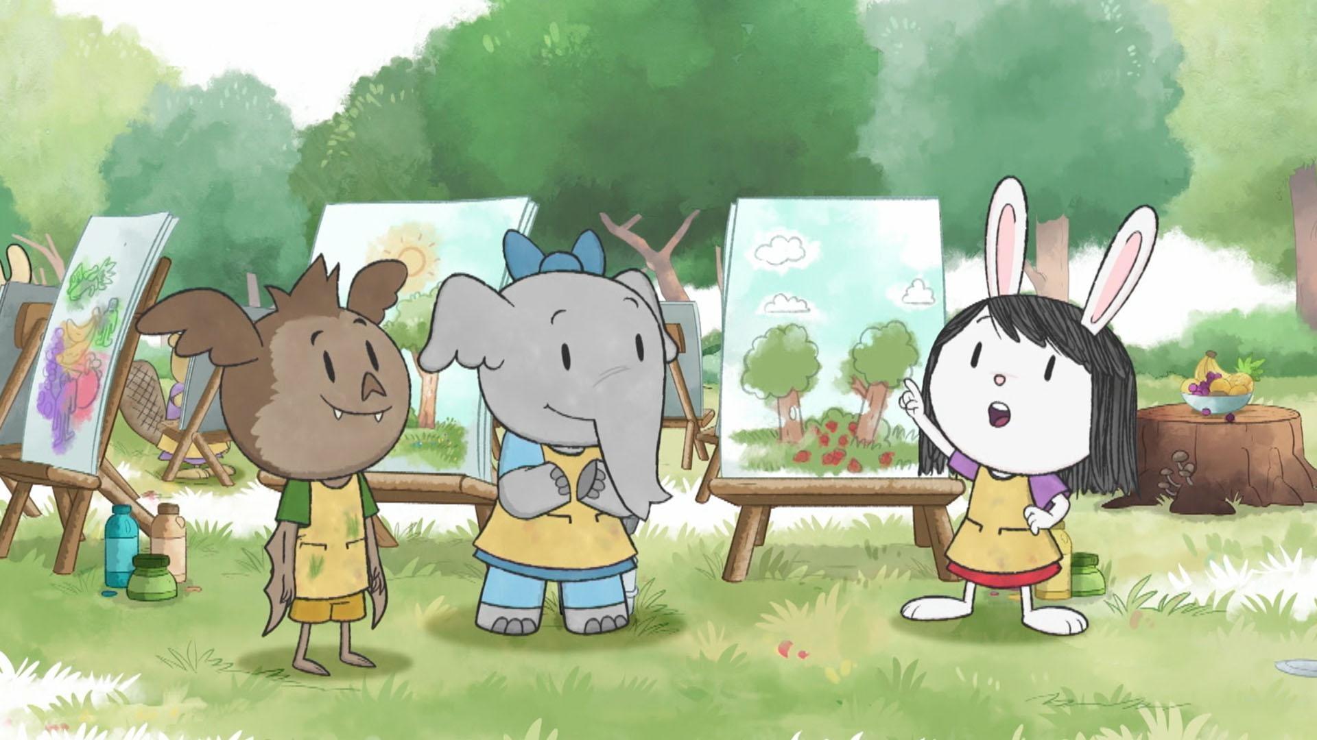 Nature is full of colors you can use to paint! / The kids help pick up litter in the park.