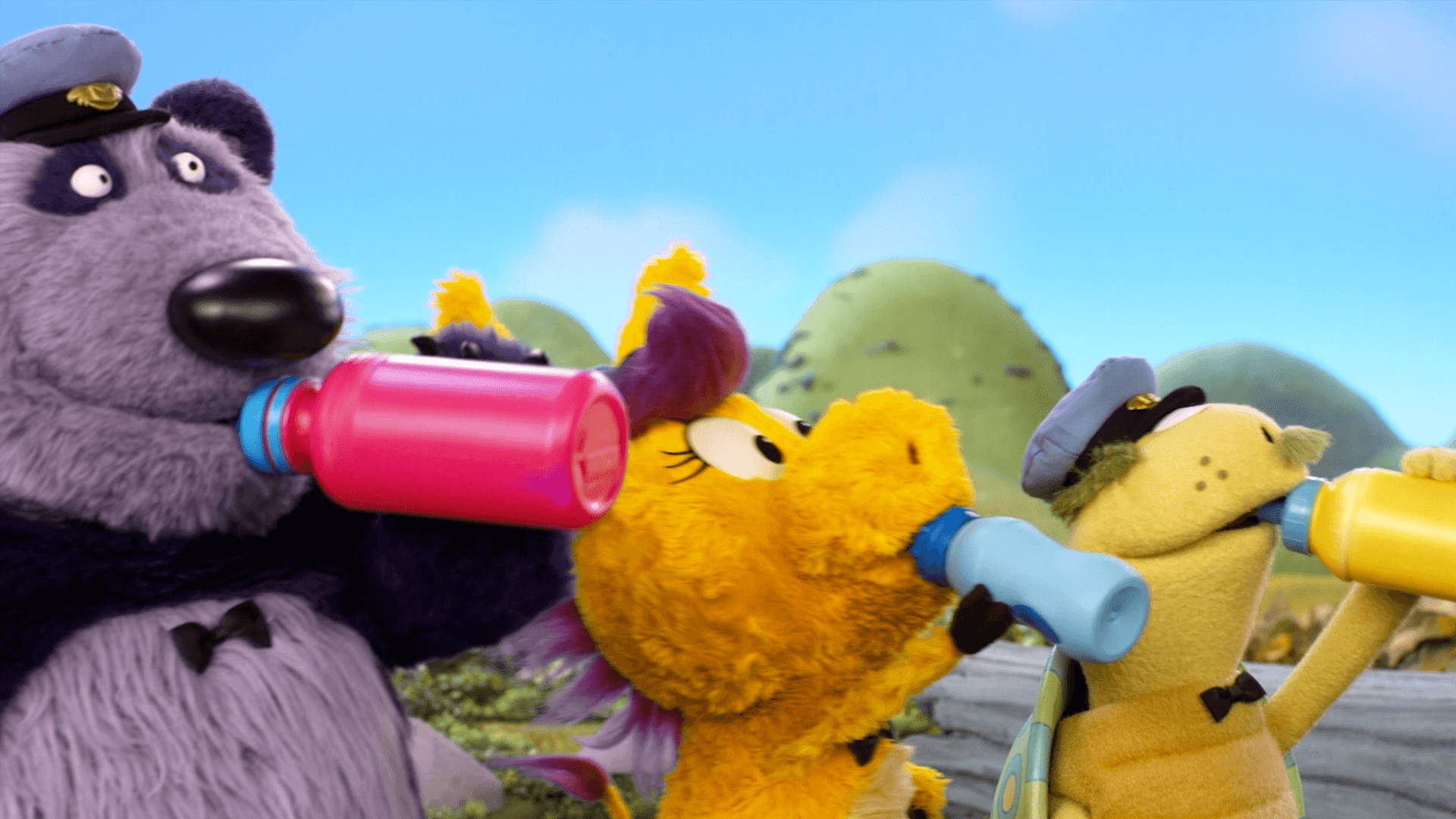 Turtle-Lou shows Donkey and Panda how he takes a rest from speedy deliveries.