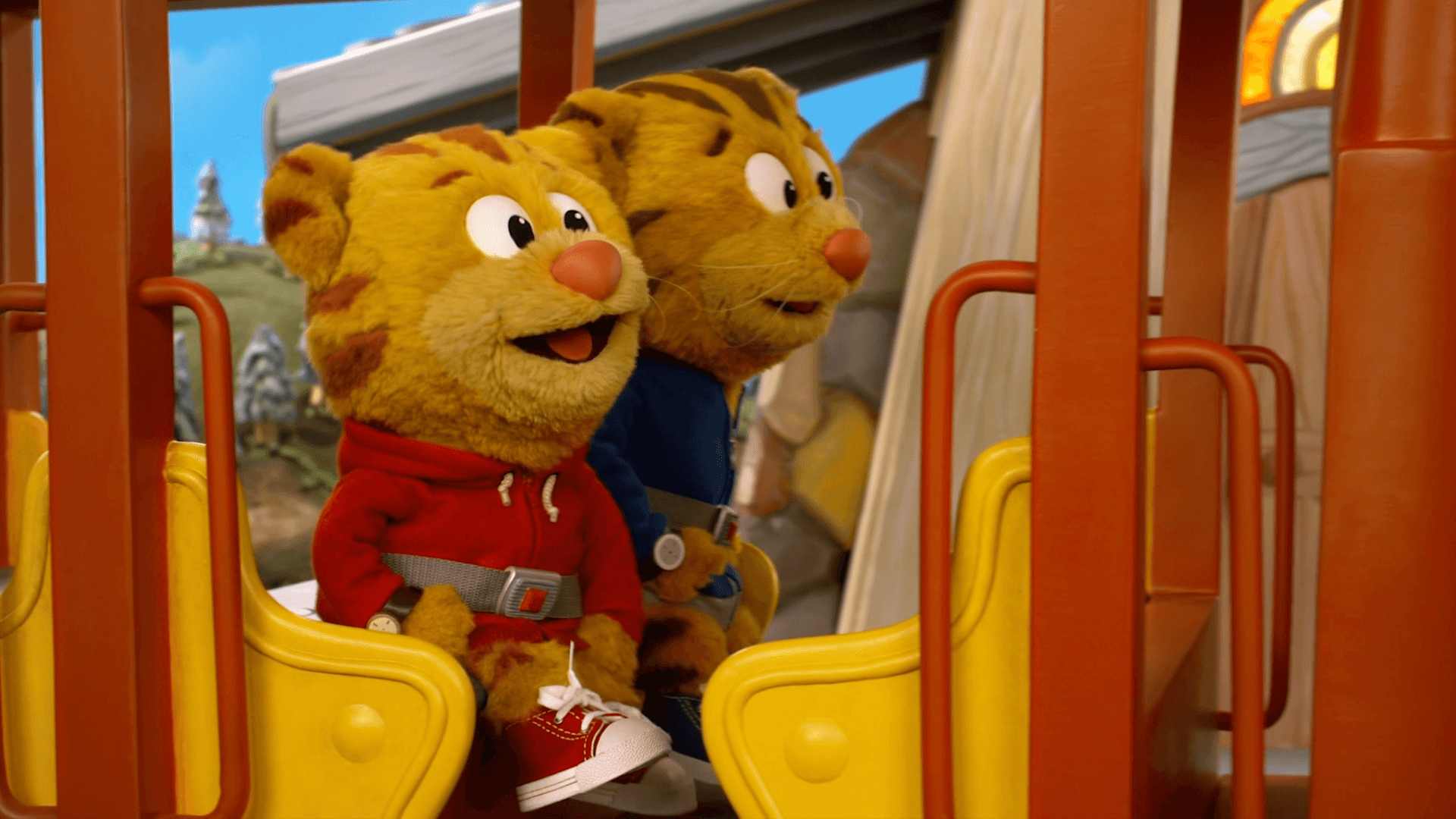 New pals are here! Trolley brings Daniel Tiger and his dad to see Donkey and Grampy Hodie!