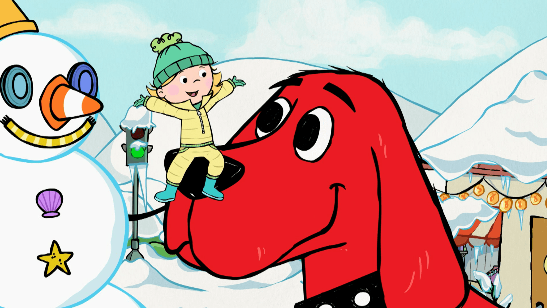 It's Clifford's first snow day. / Clifford's Big Blue Blankie is falling apart.
