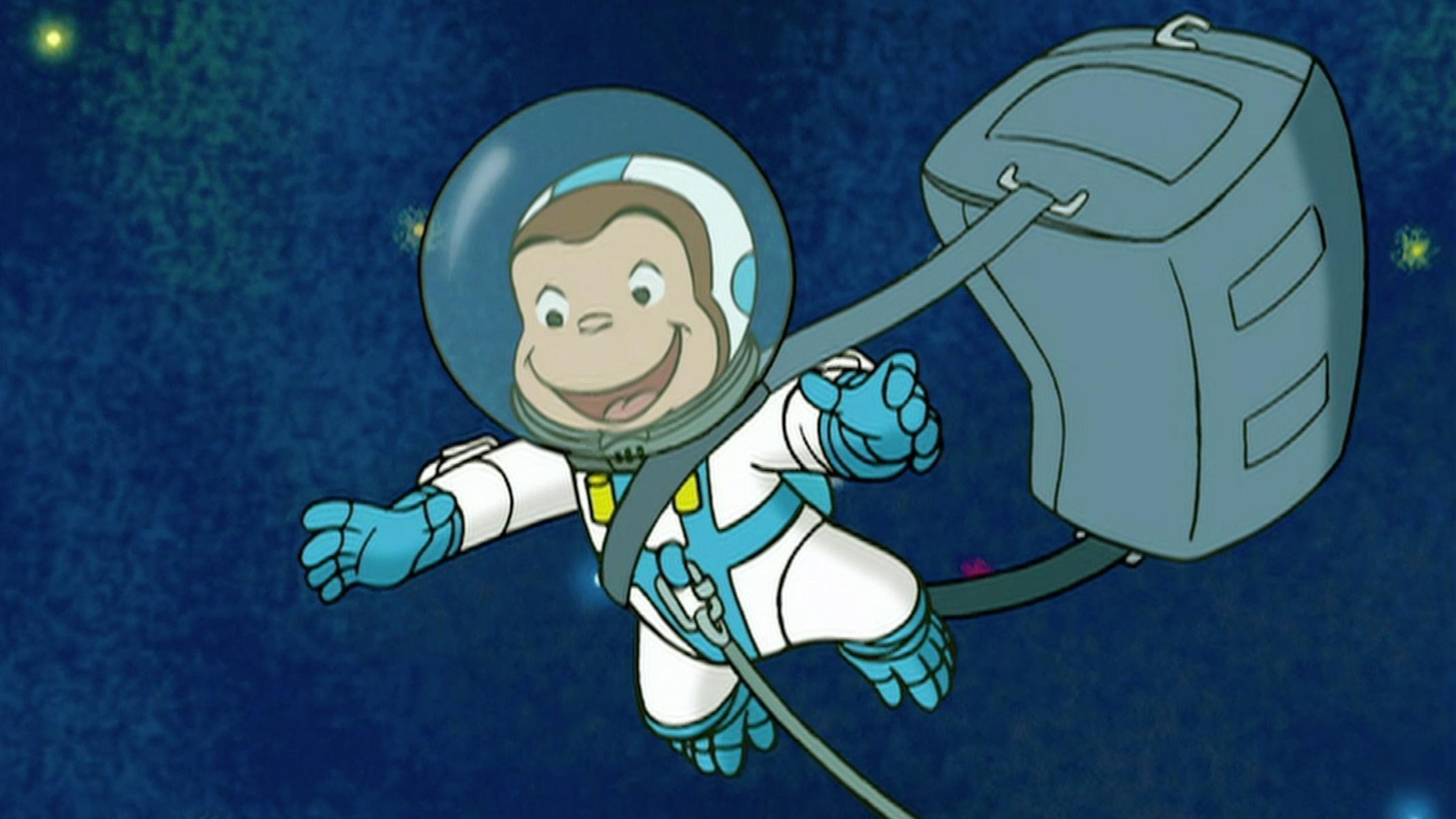The Man and George repair a large telescope./ George learns to function while blindfolded.