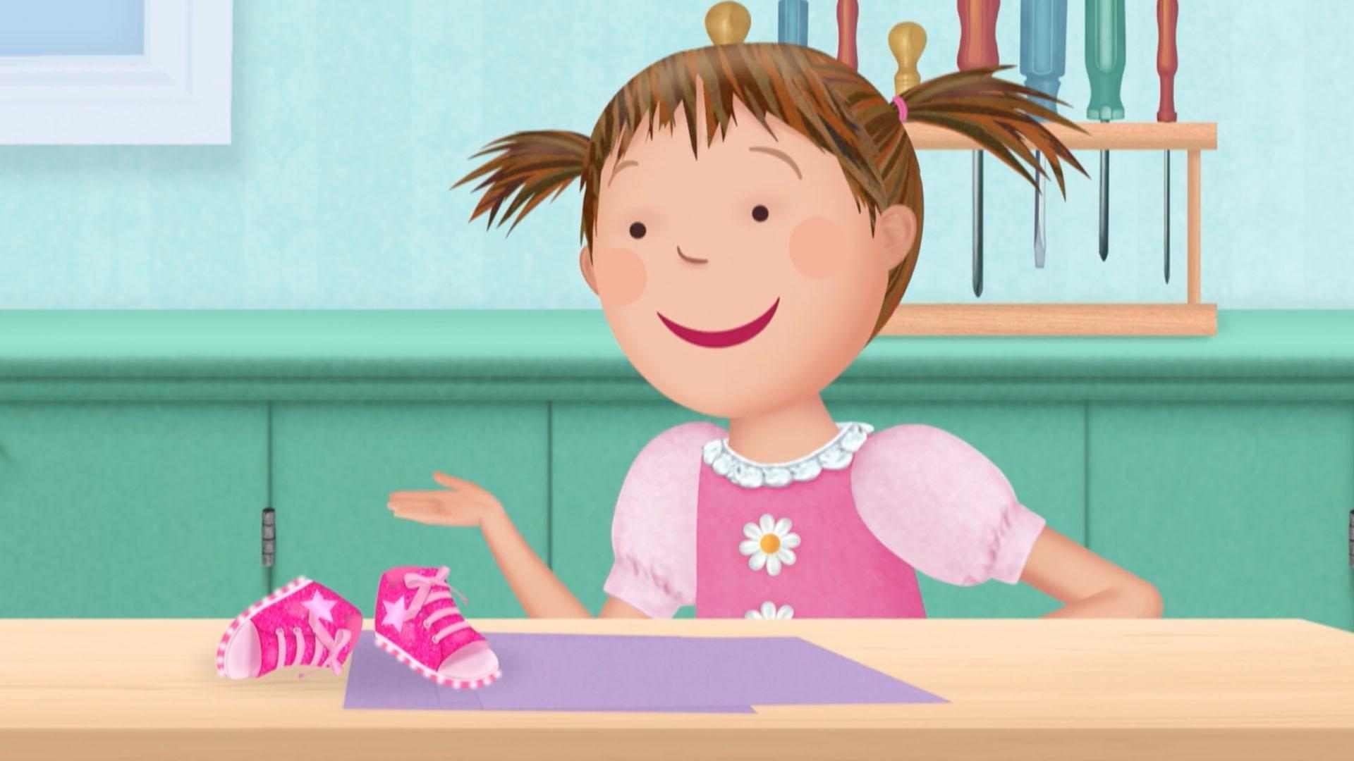 Pinkalicious' favorite pink sneakers are too small - so she invents her own!