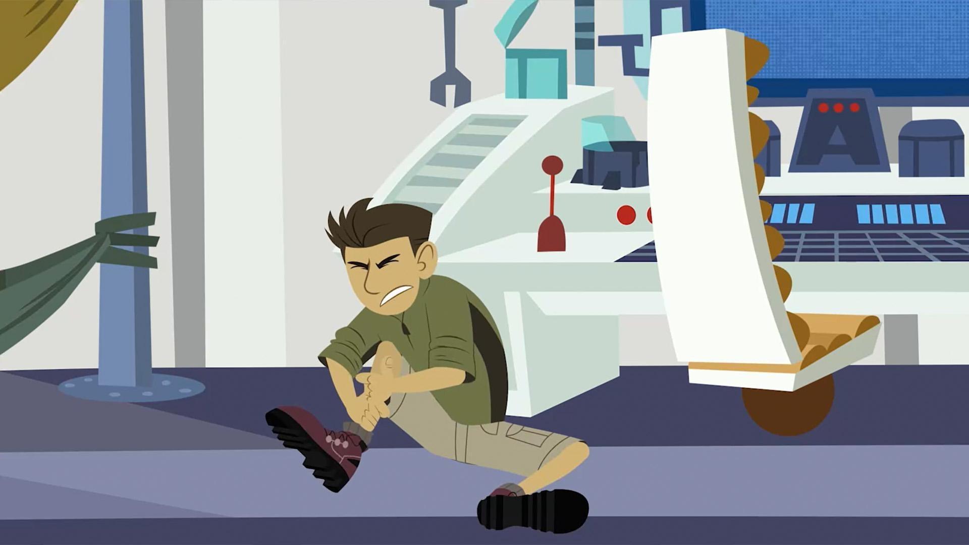 Chris is so excited for his climbing adventure but, he slips and falls.