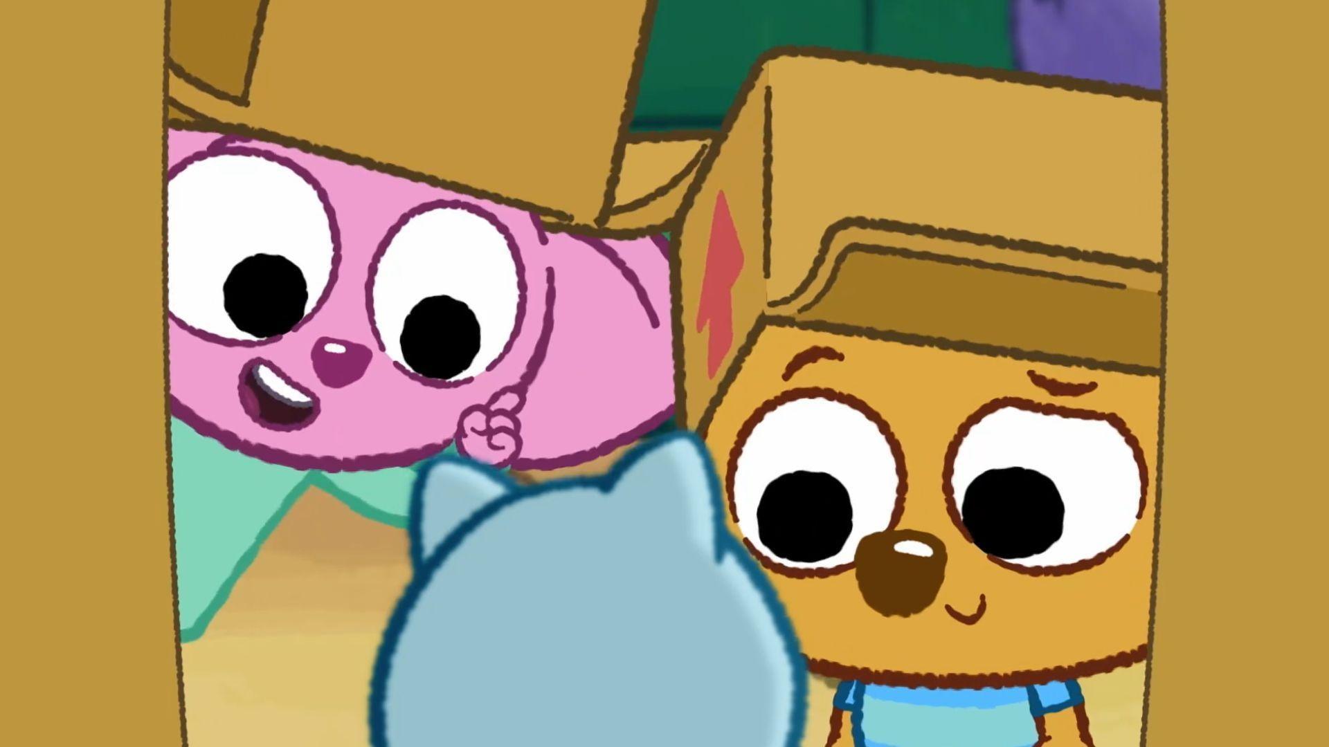 Zeke and Louisa build a house for Snout. / JunJun helps Kaya make a springtime video.