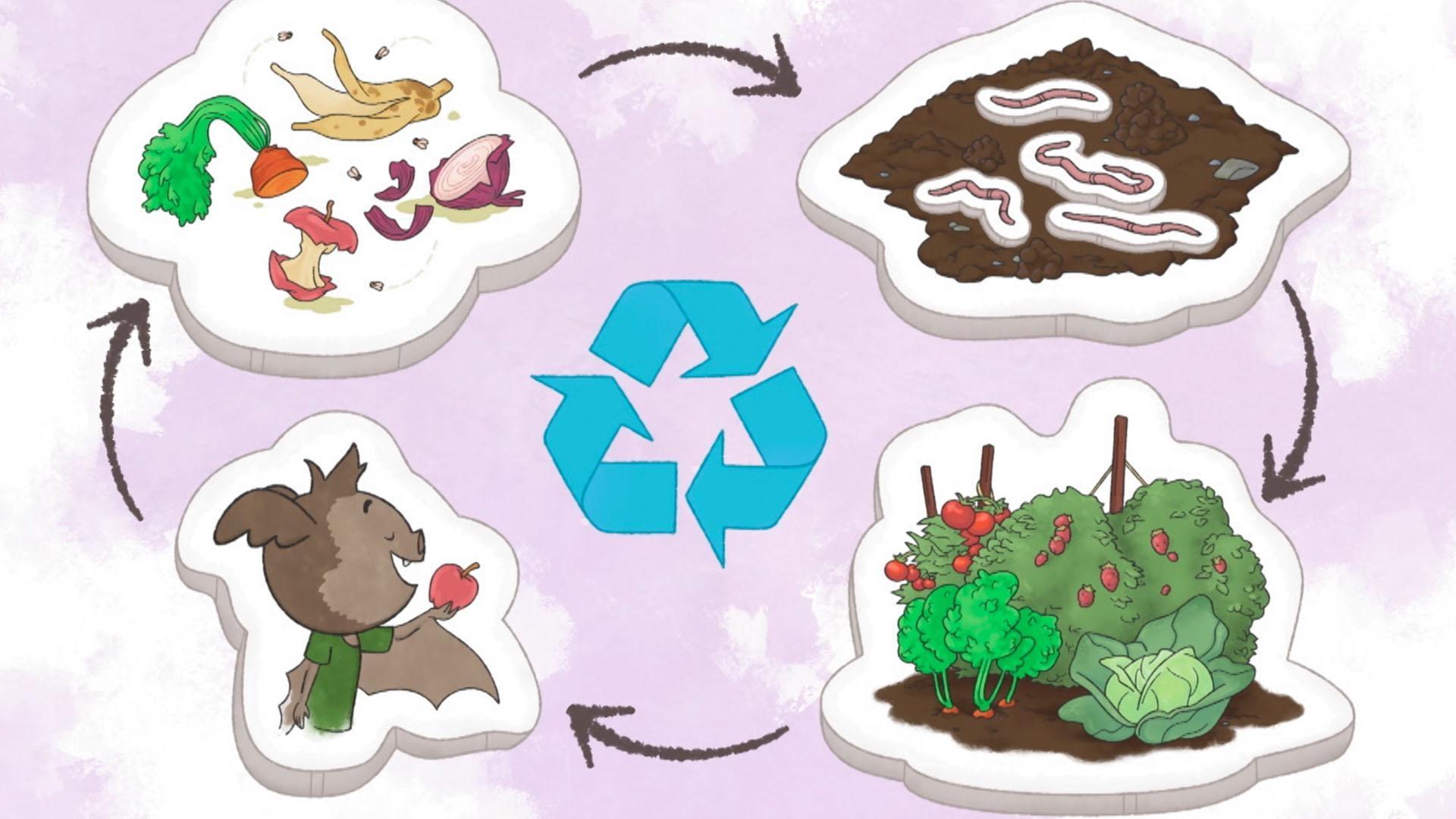 Ms. Mole teaches the kids about composting through recycling old fruits and veggies.