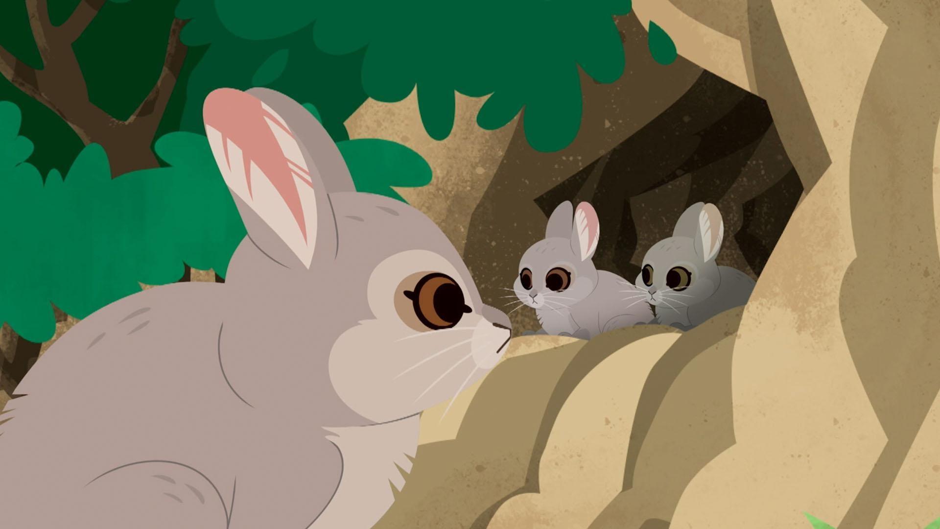 The gang head outdoors to check-out a family of bunnies.