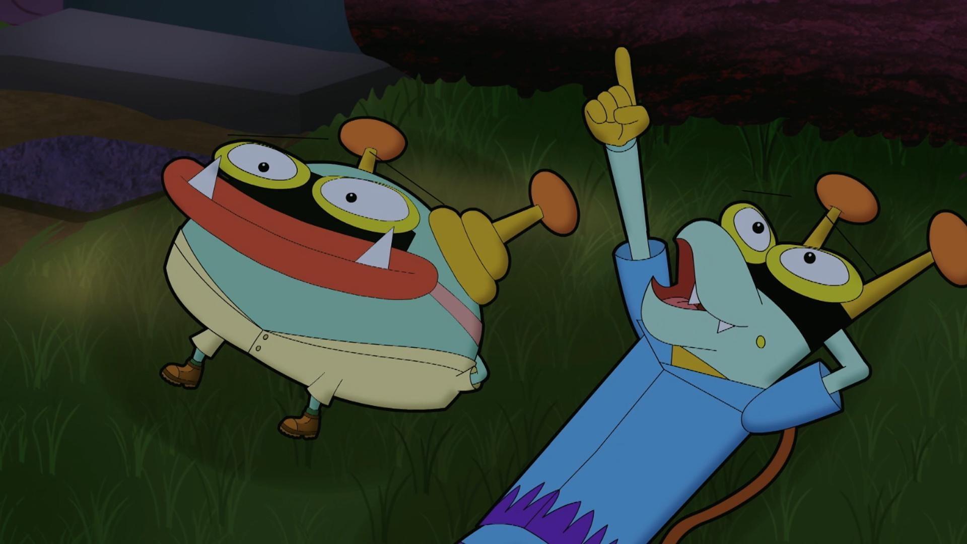Buzz, Delete, and Hacker find some creative constellations in the night sky.