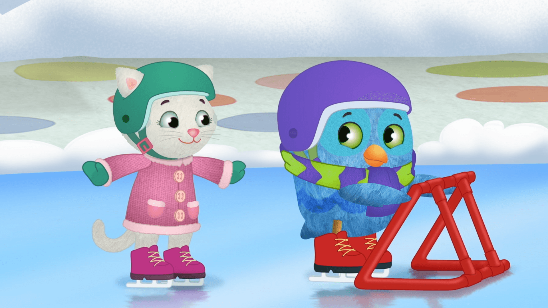 After he falls down while ice skating, O skates his own way - with a walker!