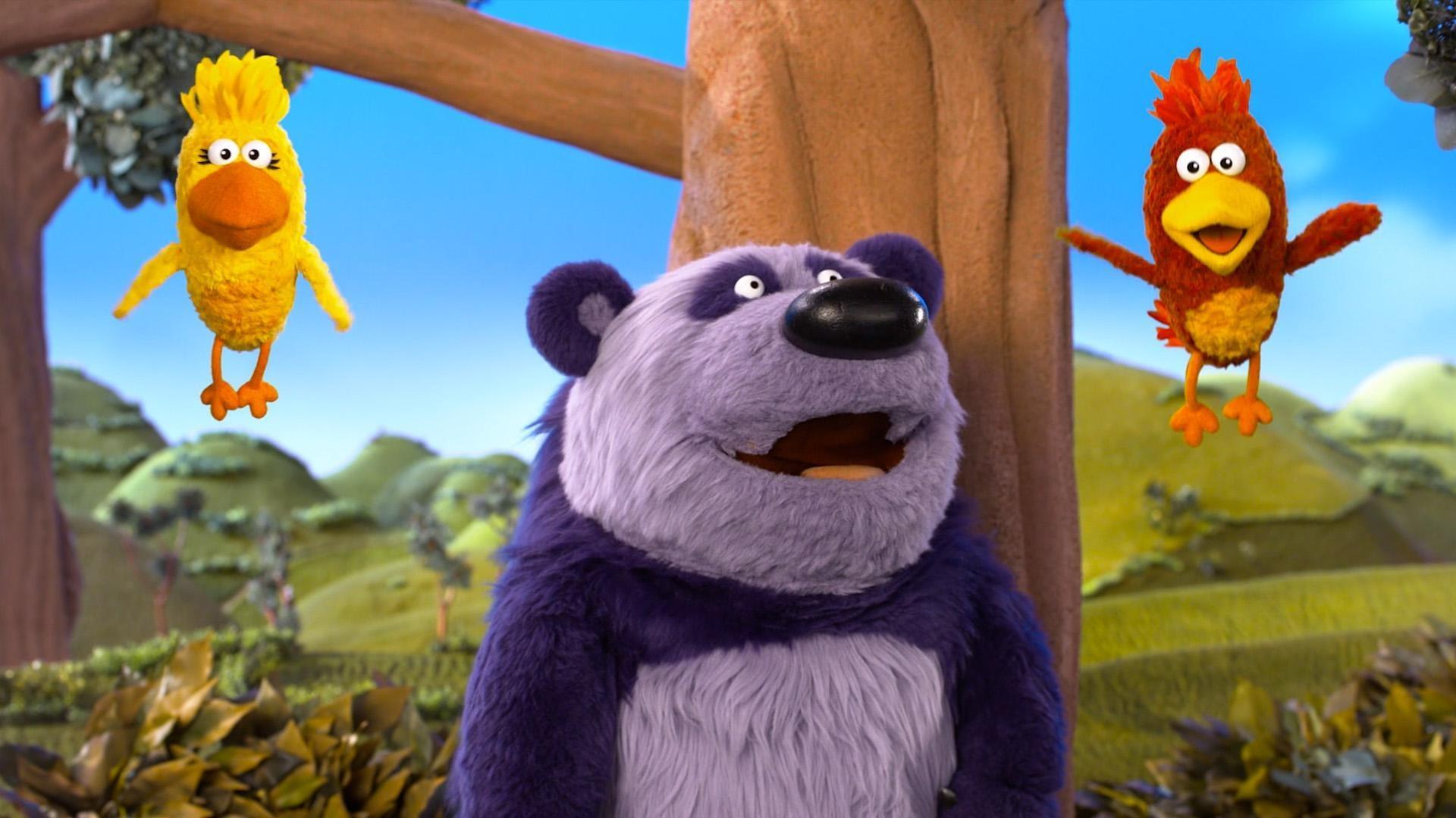 Panda is feeling tired of his purple things today, so Donkey helps him take a break.