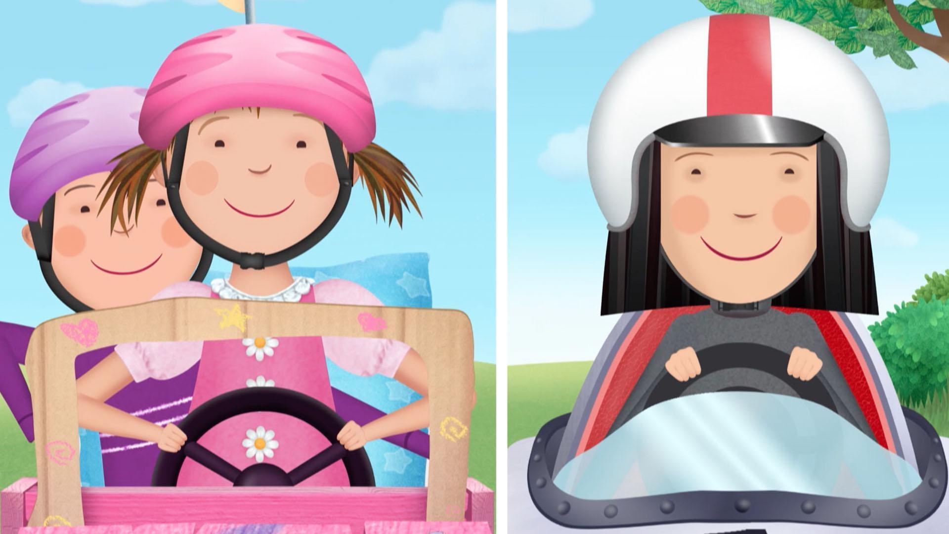 Pinkalicious and Peter make a kart. / The new merry-go-round isn't very fun.