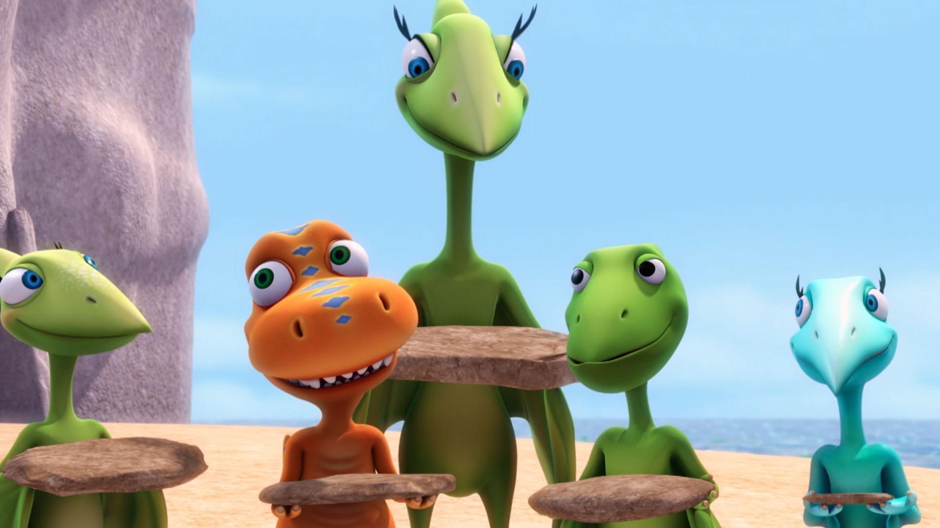 Mr and Mrs Pteranodon show the kids how to use nature to build a clubhouse.