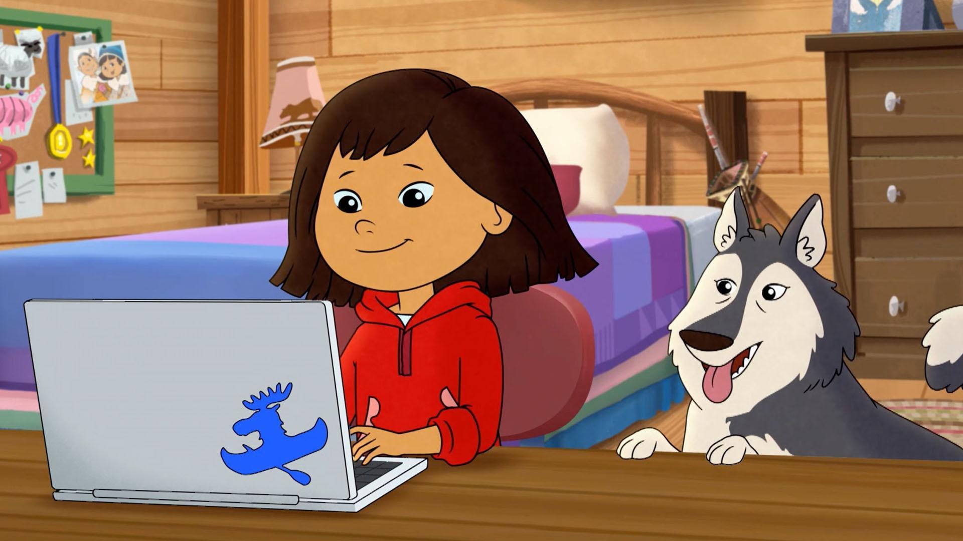 Randall wows Molly with his latest snowboard move, the shifty-twisty-bitey!