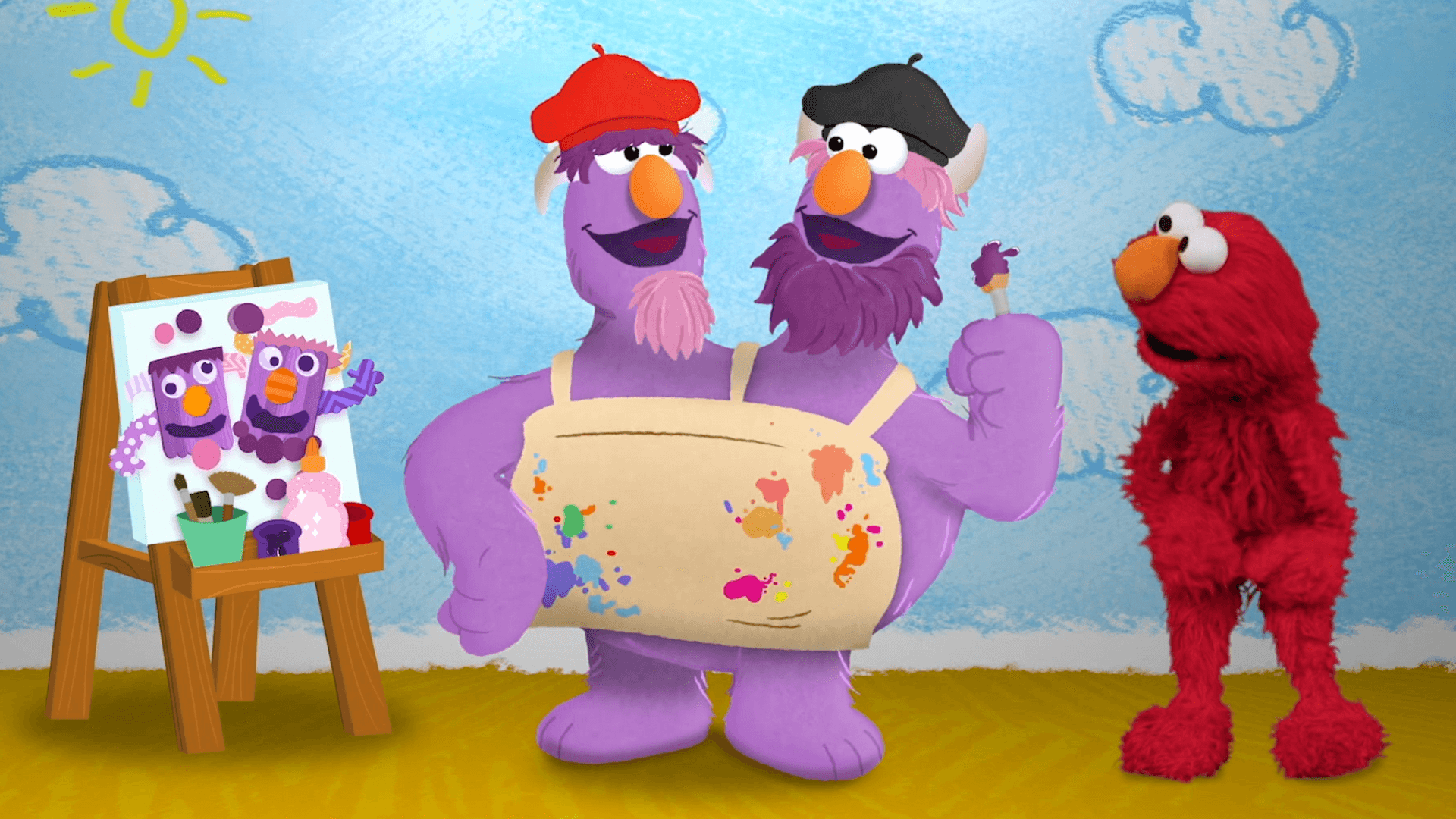 Elmo and Grover learn about different kinds of Arts & Crafts together in Elmo's World!