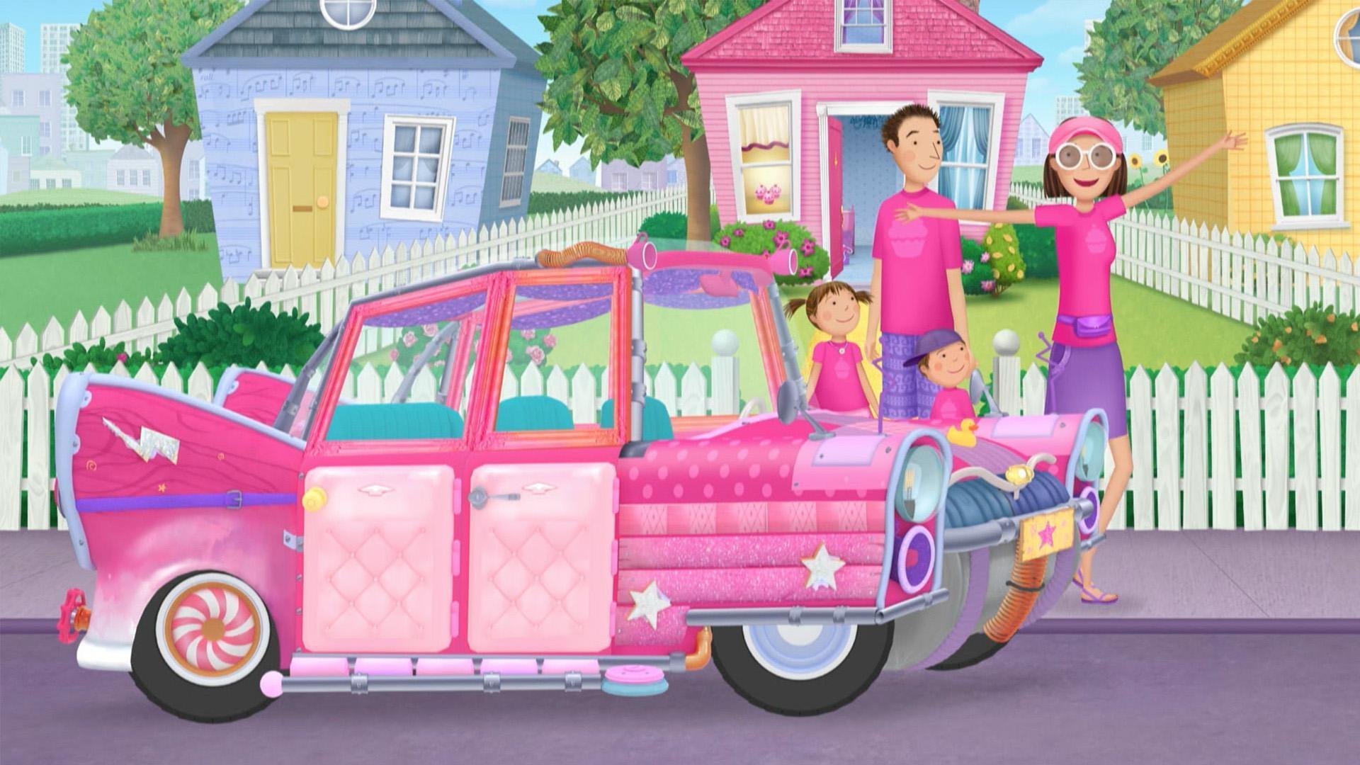 Mommy shows off her brand new invention: the Pinkamazemobile!