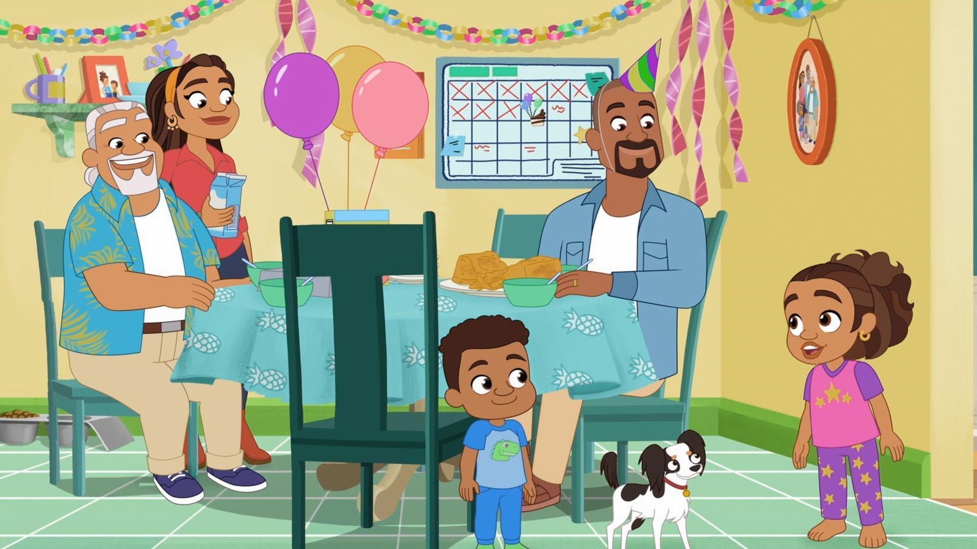 Alma asks Abuelo, Papi, and Mami when they should celebrate Chacho's birthday.