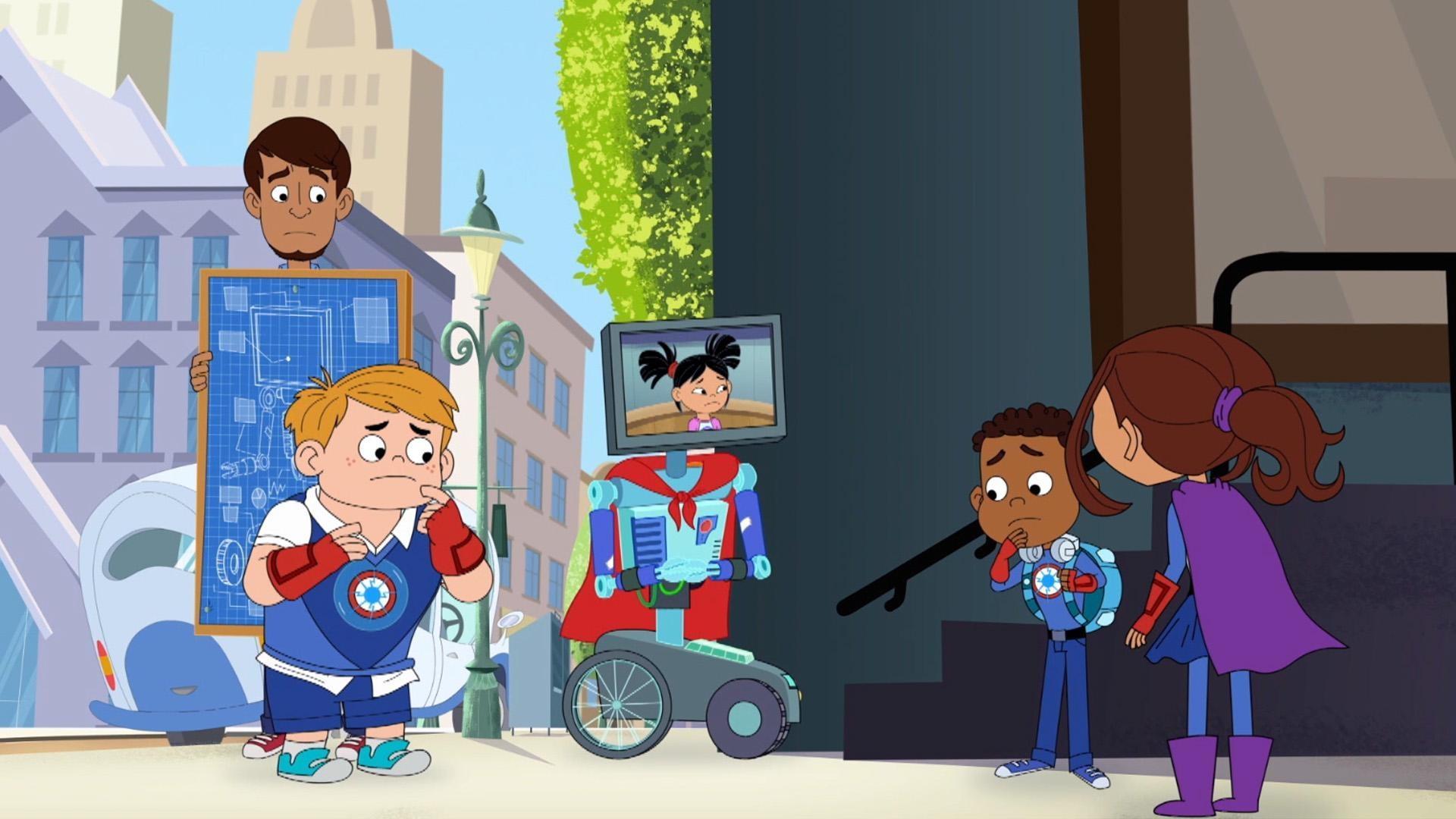 AJ invents a robot on wheels and it can do everything...except get up the stairs.