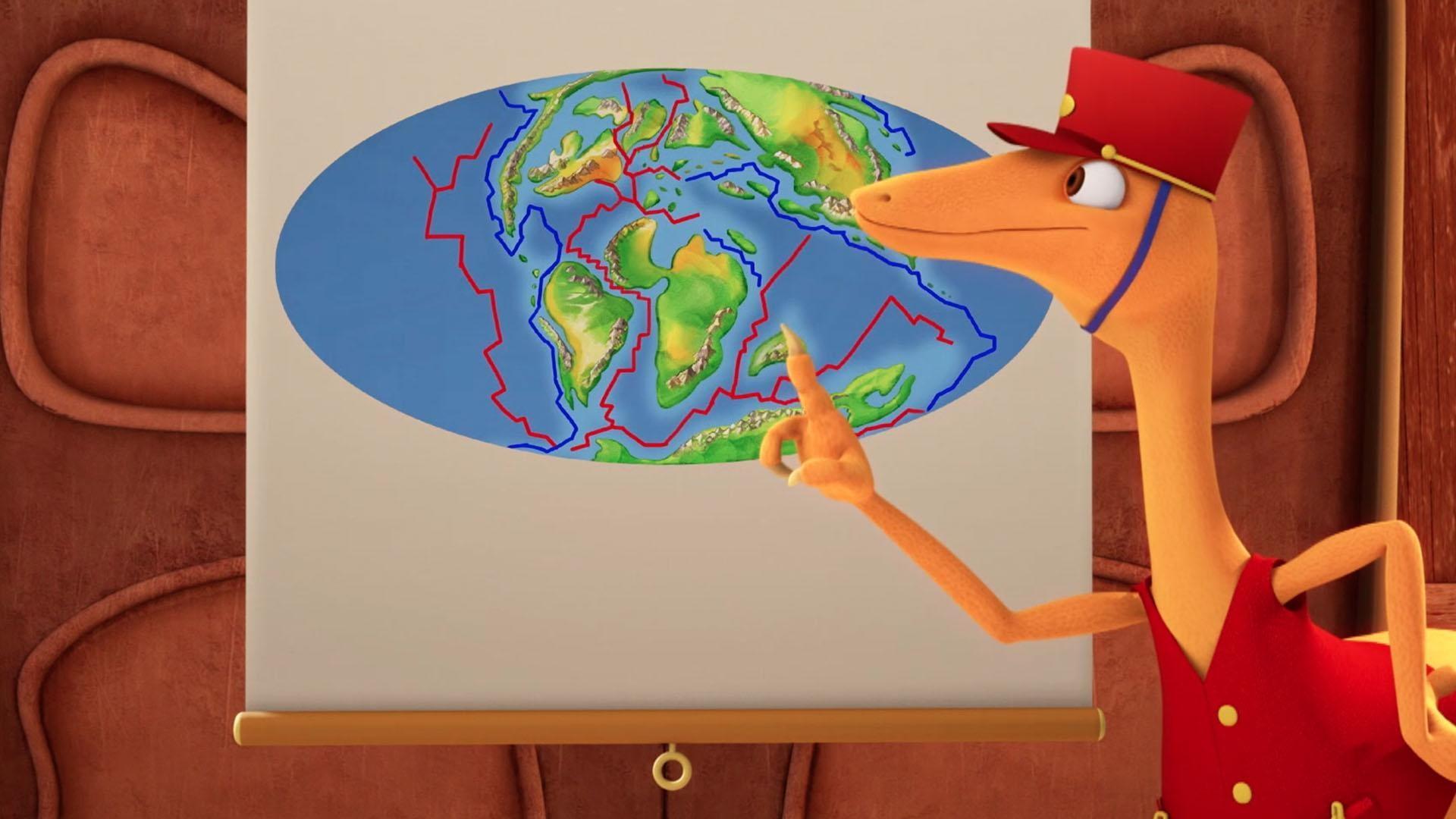 The Conductor teaches the other dinosaurs about fossils and how they are developed.