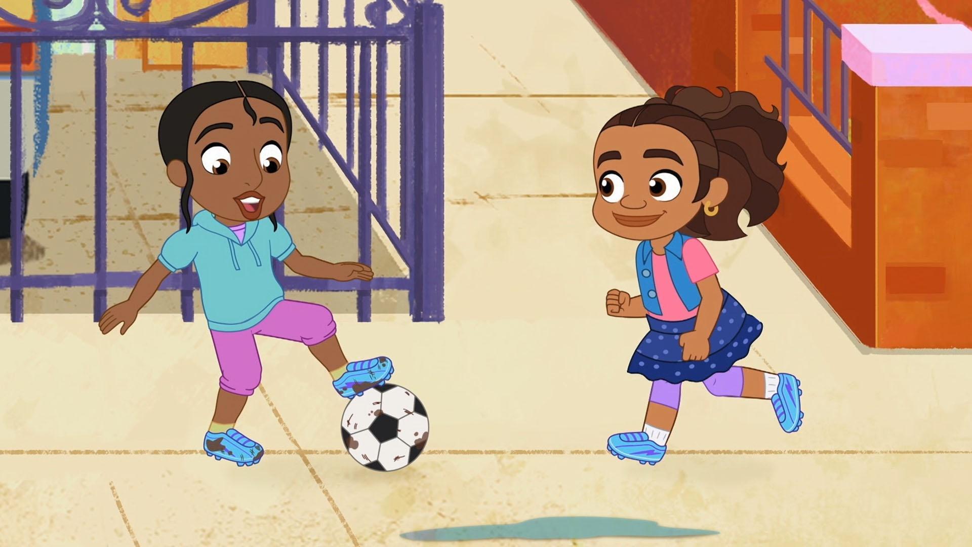 Alma doesn't want to get her new soccer cleats dirty so she wears the pair she's outgrown.
