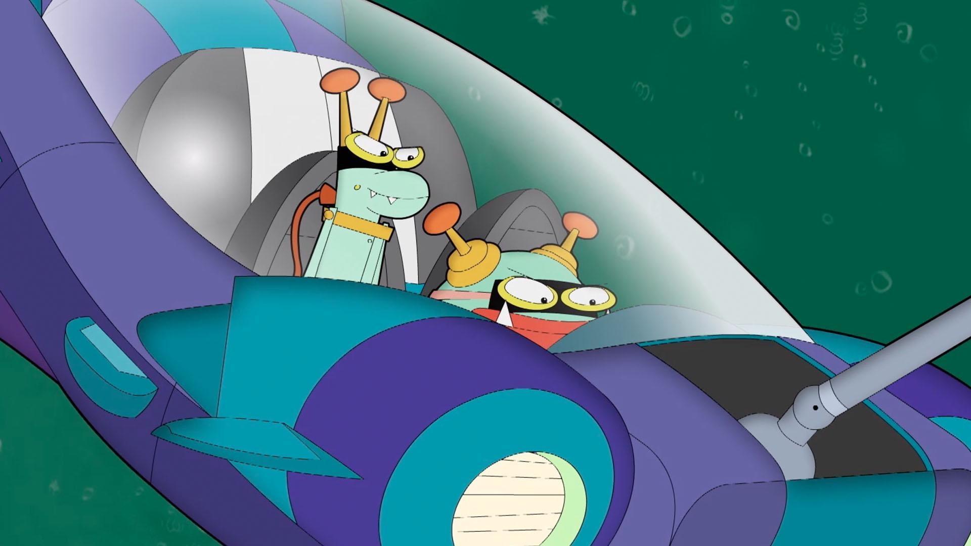 Matt and Inez engage in a high-speed space chase with Buzz and Delete.
