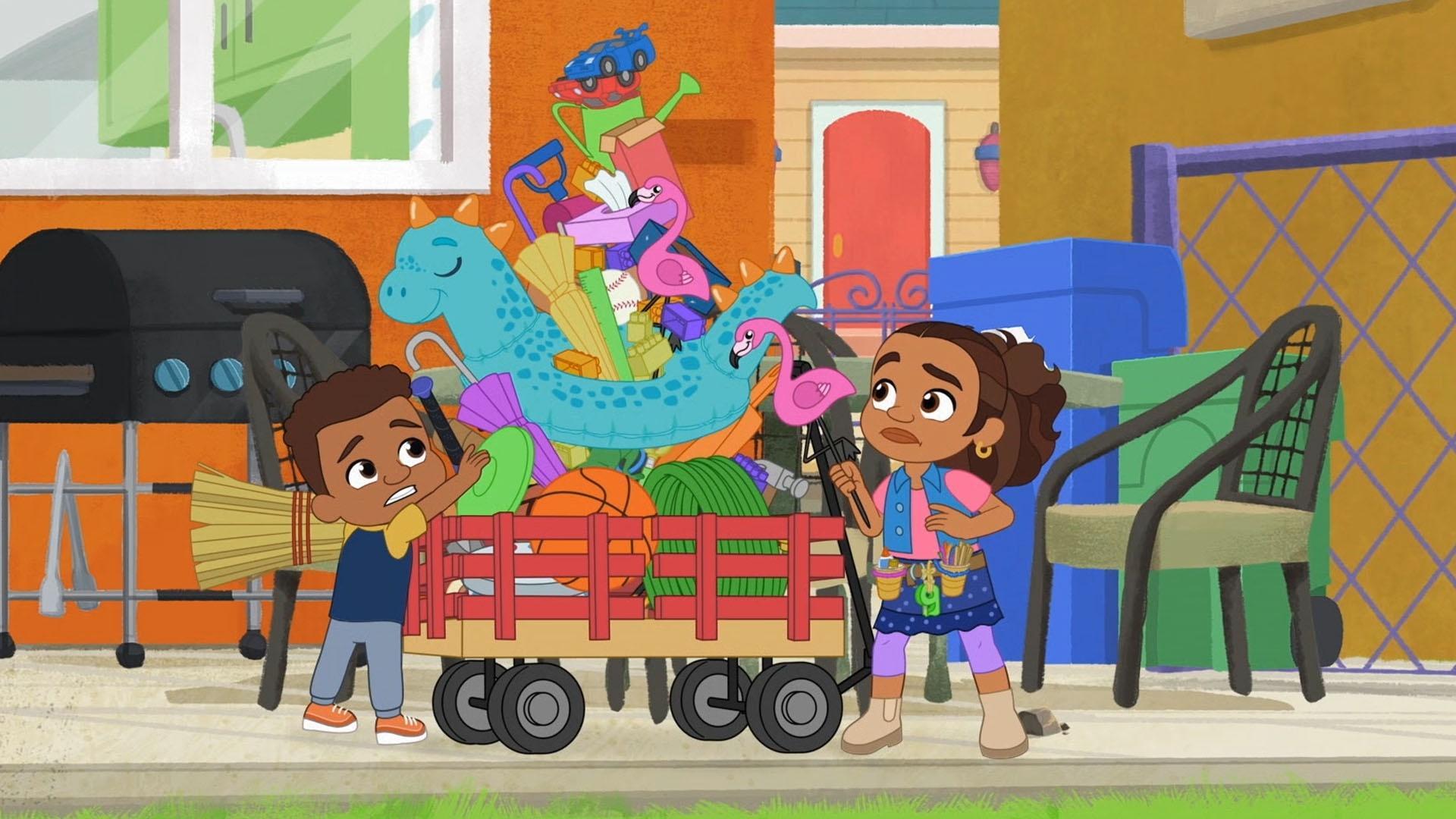 Alma and Junior's wagon overflows as they gather supplies to fix things on the go.