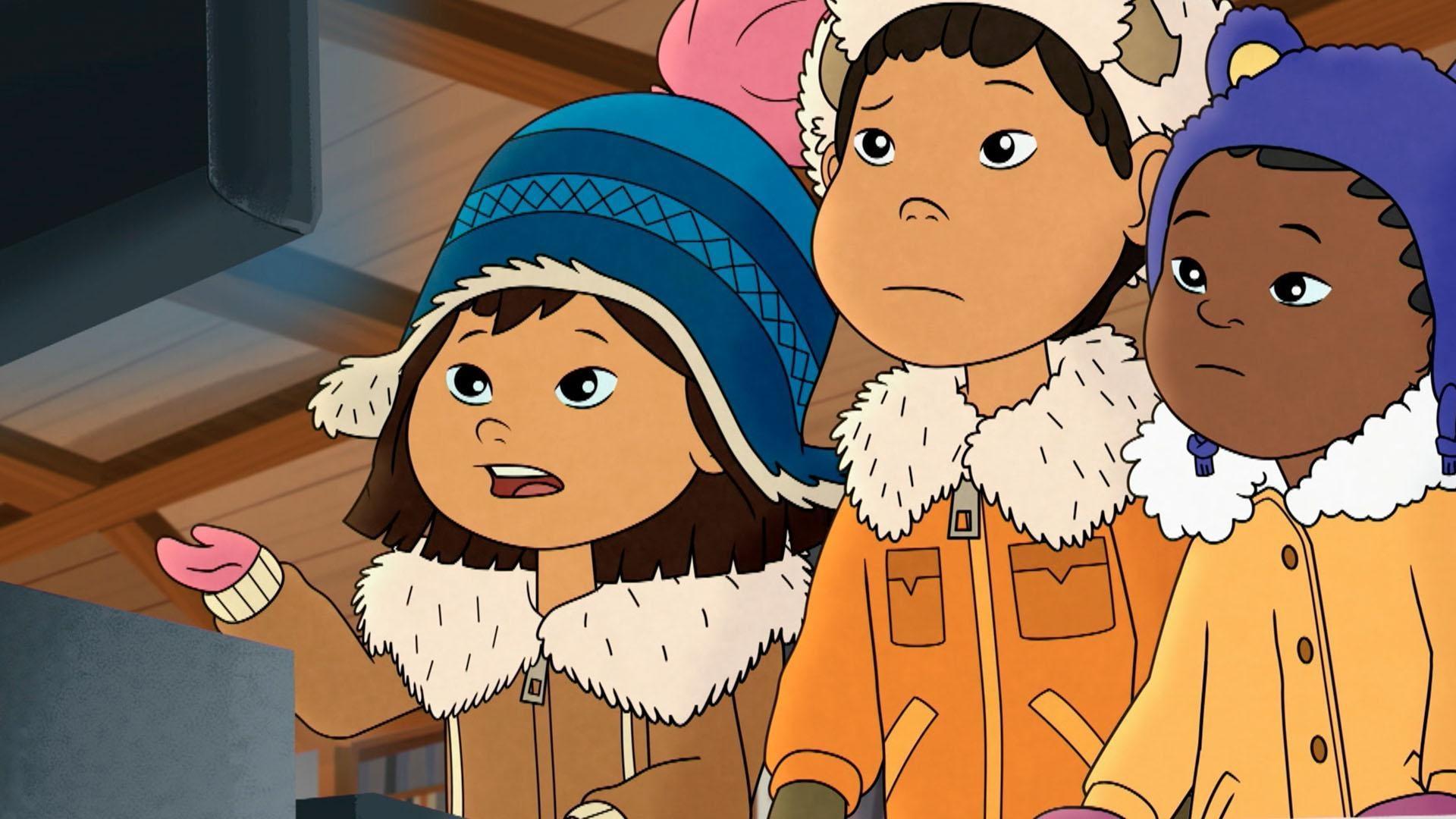 The kids head to the library to do research on ice worms.