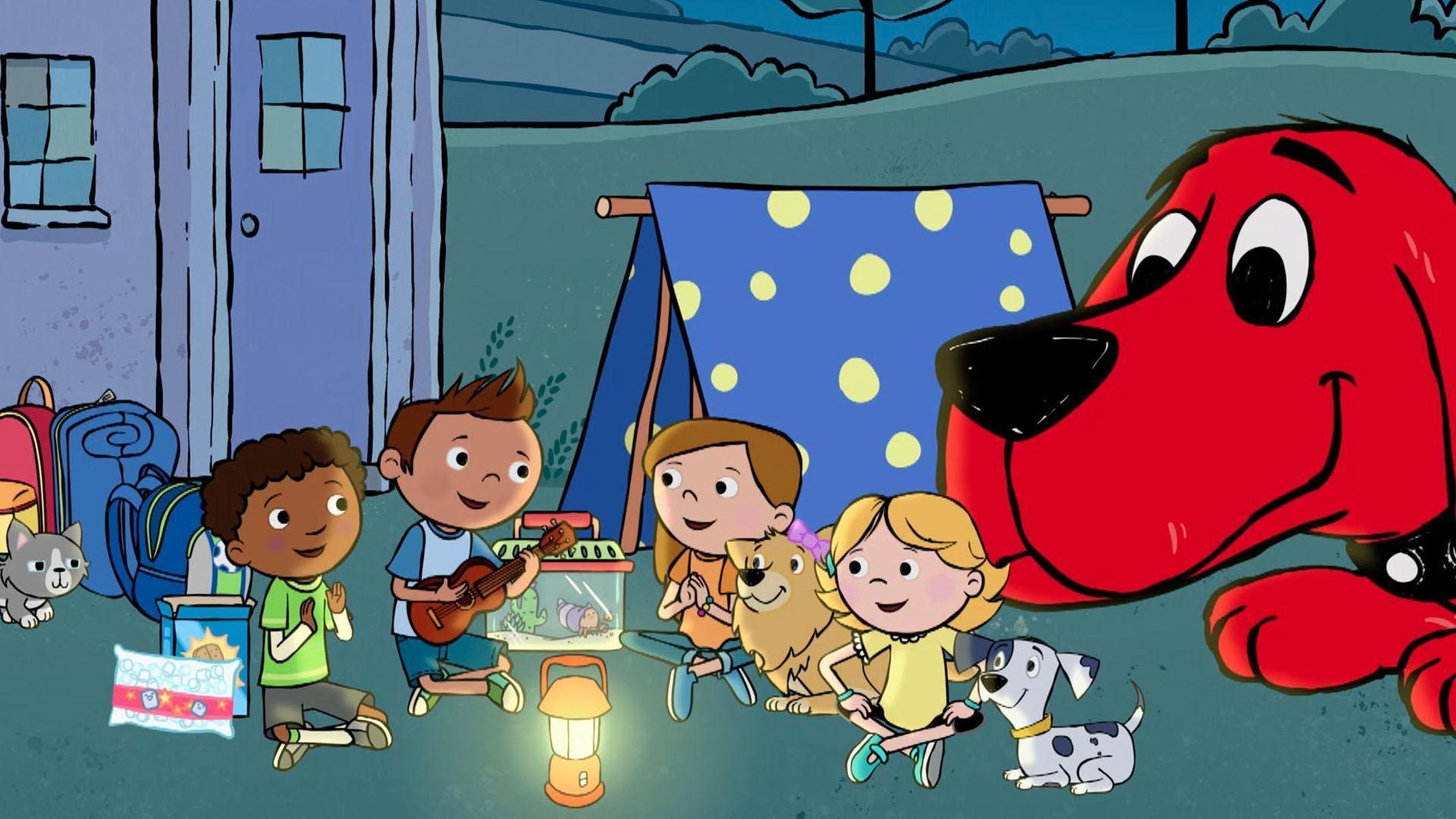 Emily Elizabeth and Clifford host a campout. / The community dog bowl is missing!