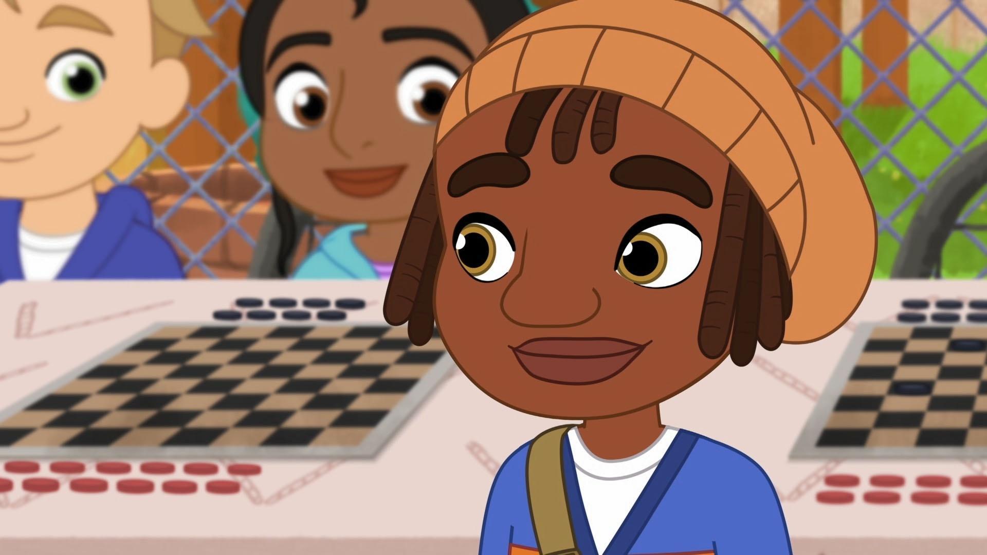 André training with friends for a checkers tournament.