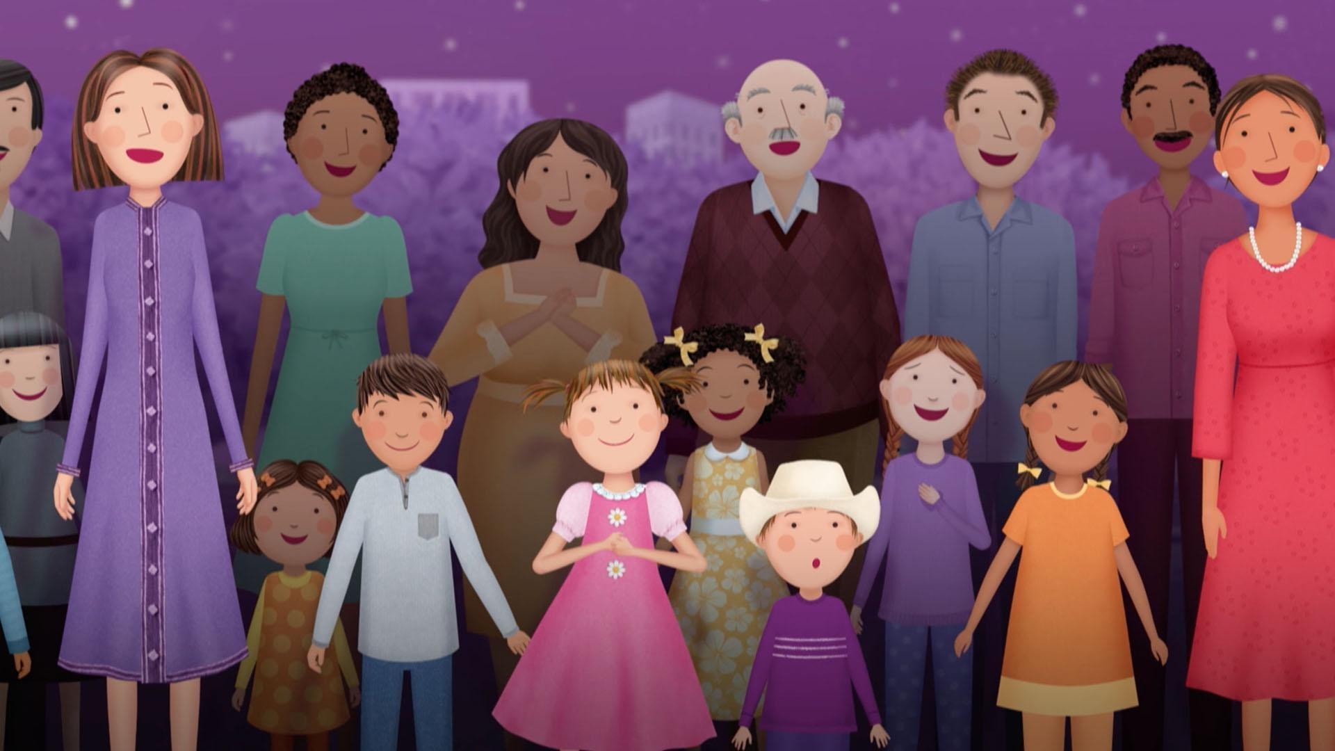 Mayor Martinez reveals the new merry-go-round to all of Pinkville!