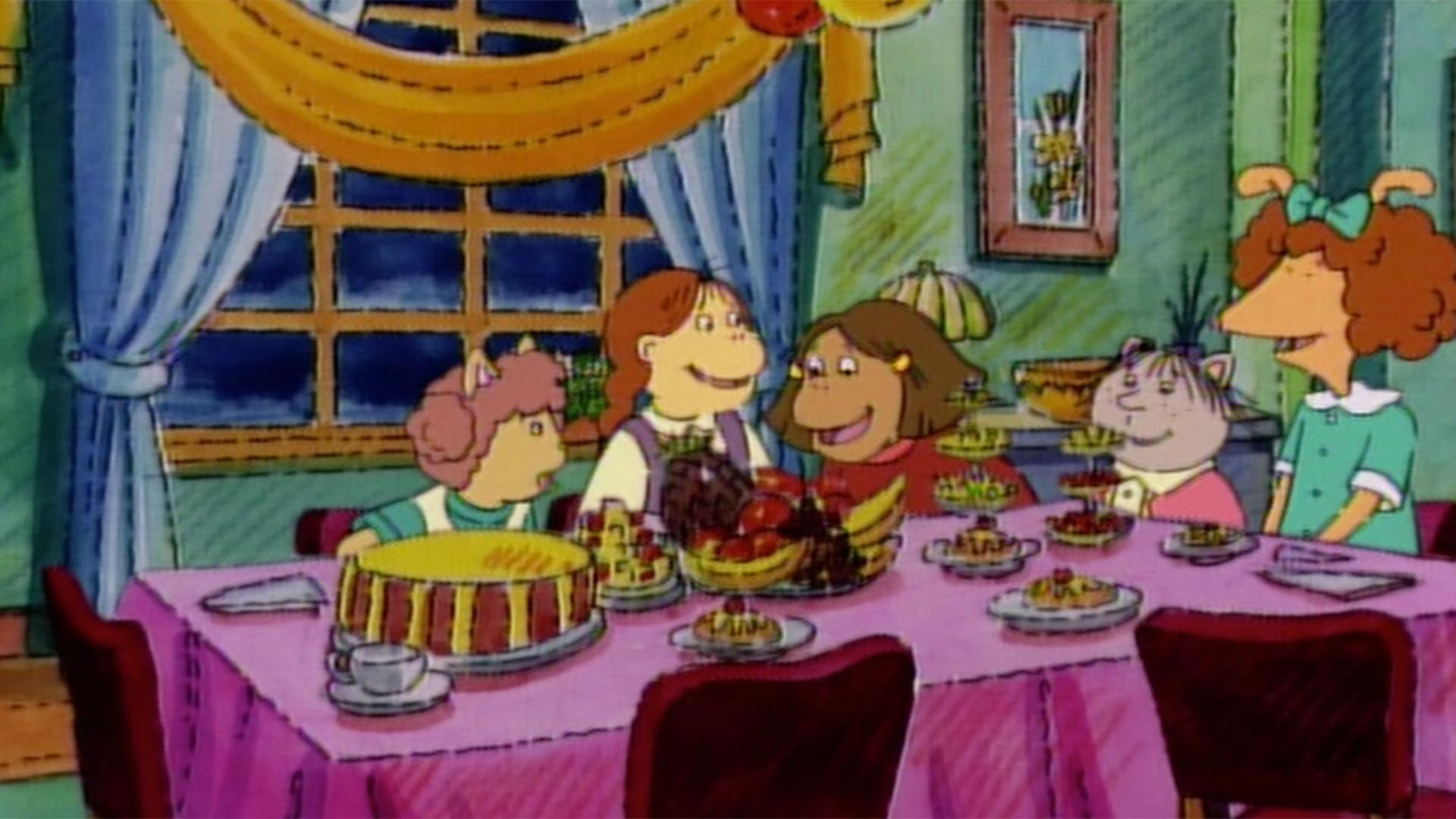 Arthur and D.W. throw a party for Grandma Thora./ Fern reluctantly throws a slumber party.