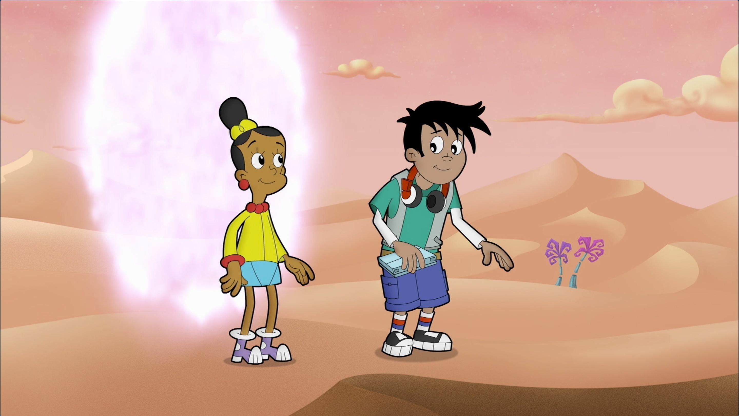 Jackie and Scanner take the stairs in Pyramidia.
