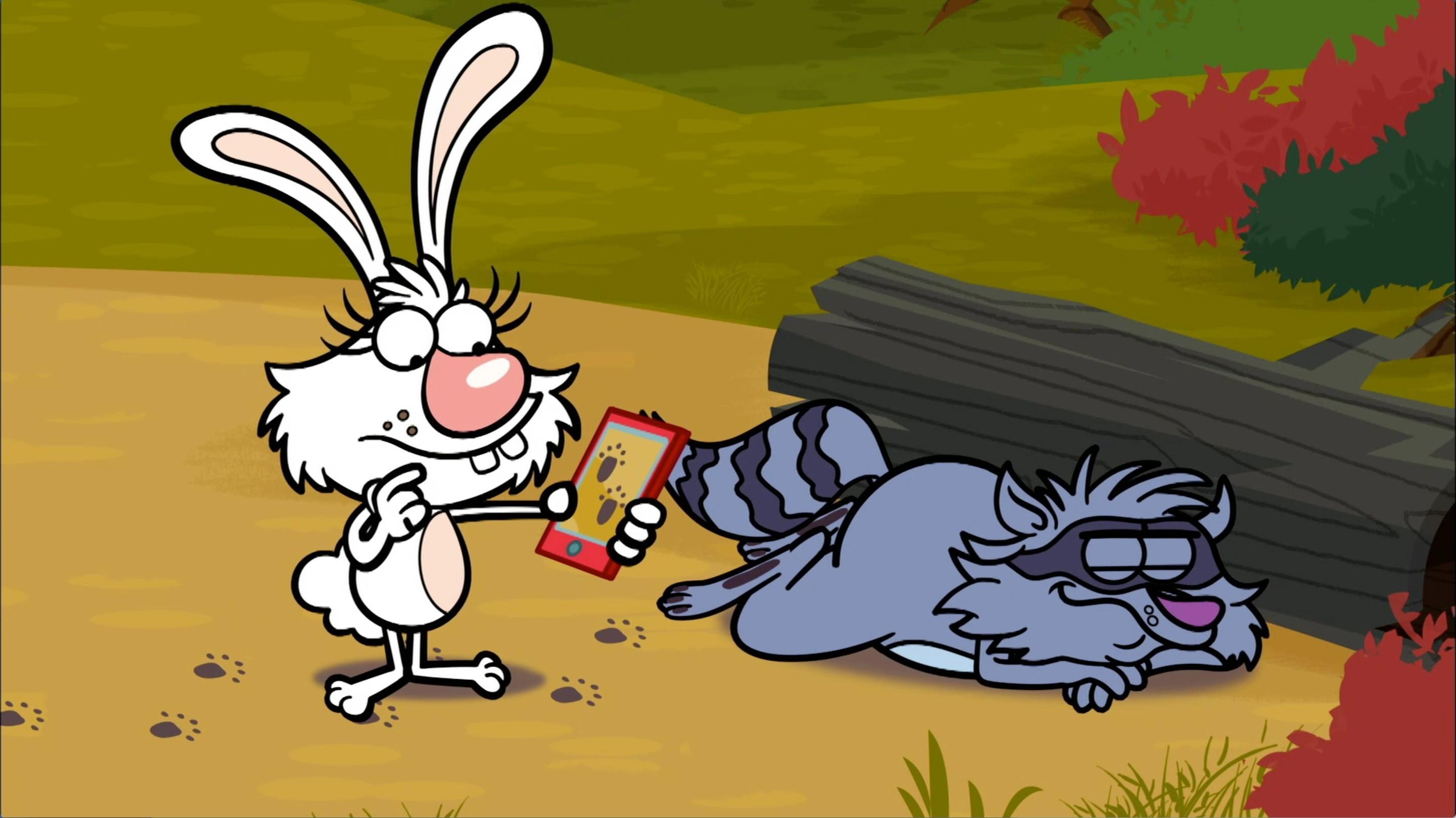 The gang follow the footprint clues, which leads them right to a sleeping raccoon.