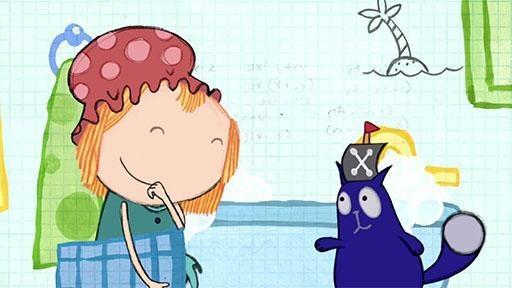 Peg and Cat sink their heavy pirate treasure in the tub.