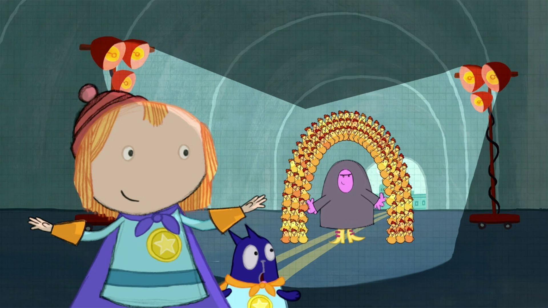 Super Peg and Cat Guy save the chickens from the Arch Villain!