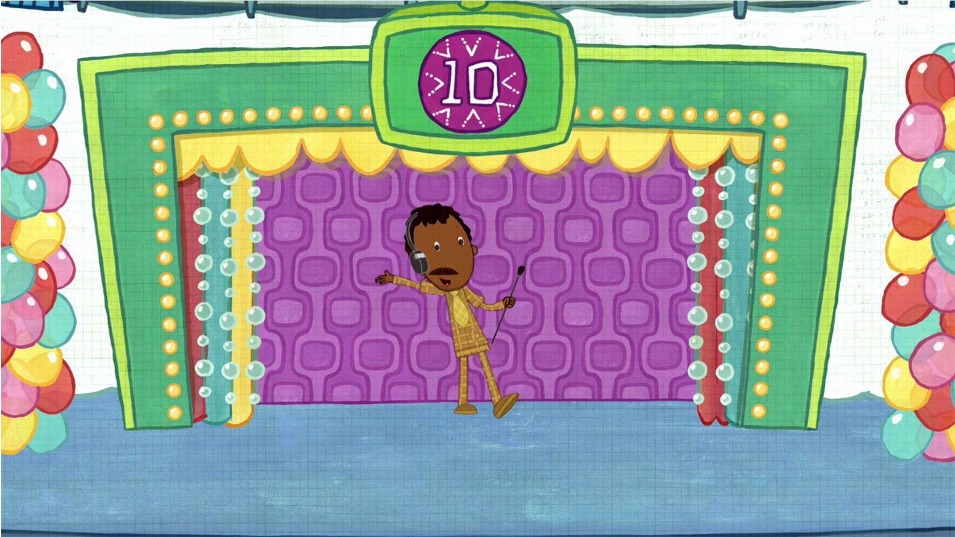 Peg and Cat judge a singing competition. / Peg and Cat wait on a long line with Richard.