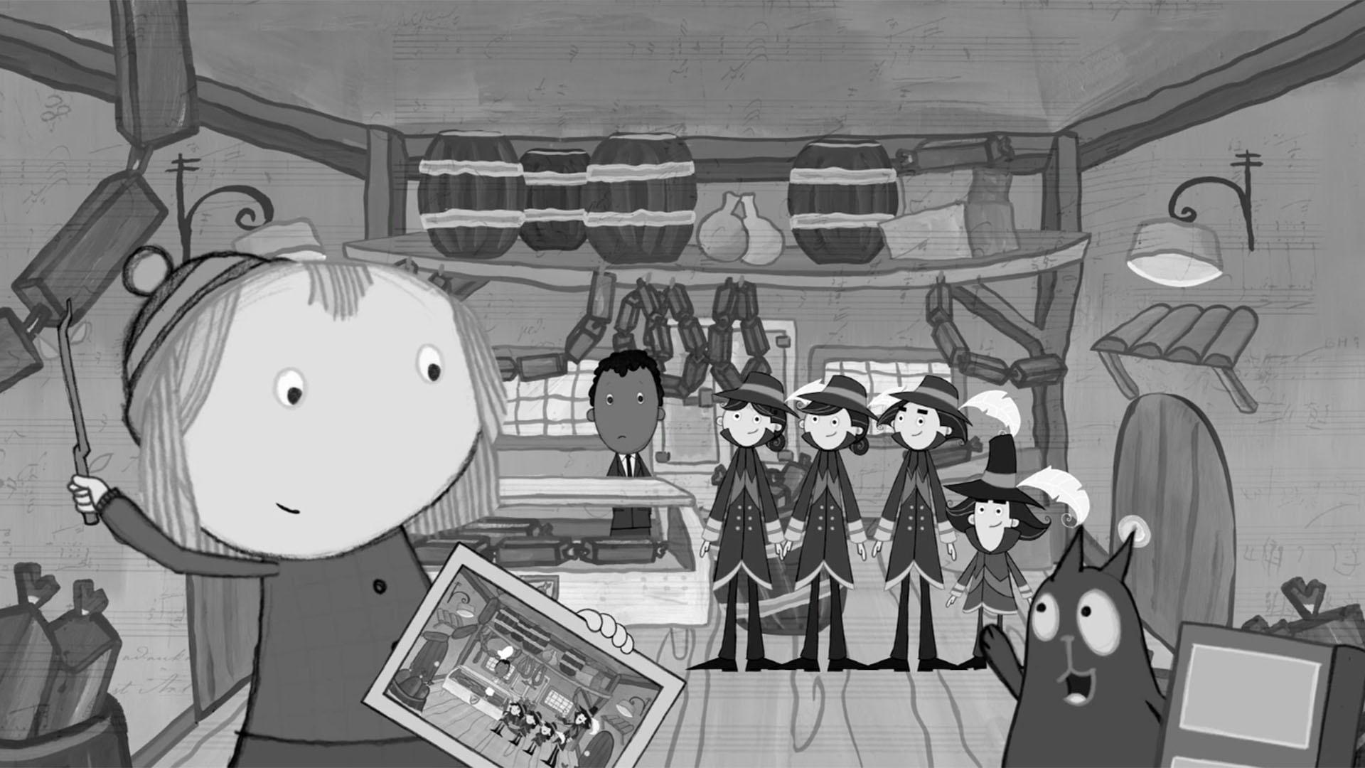 Peg and Cat use a photograph to compare what they see now with the way things used to be.