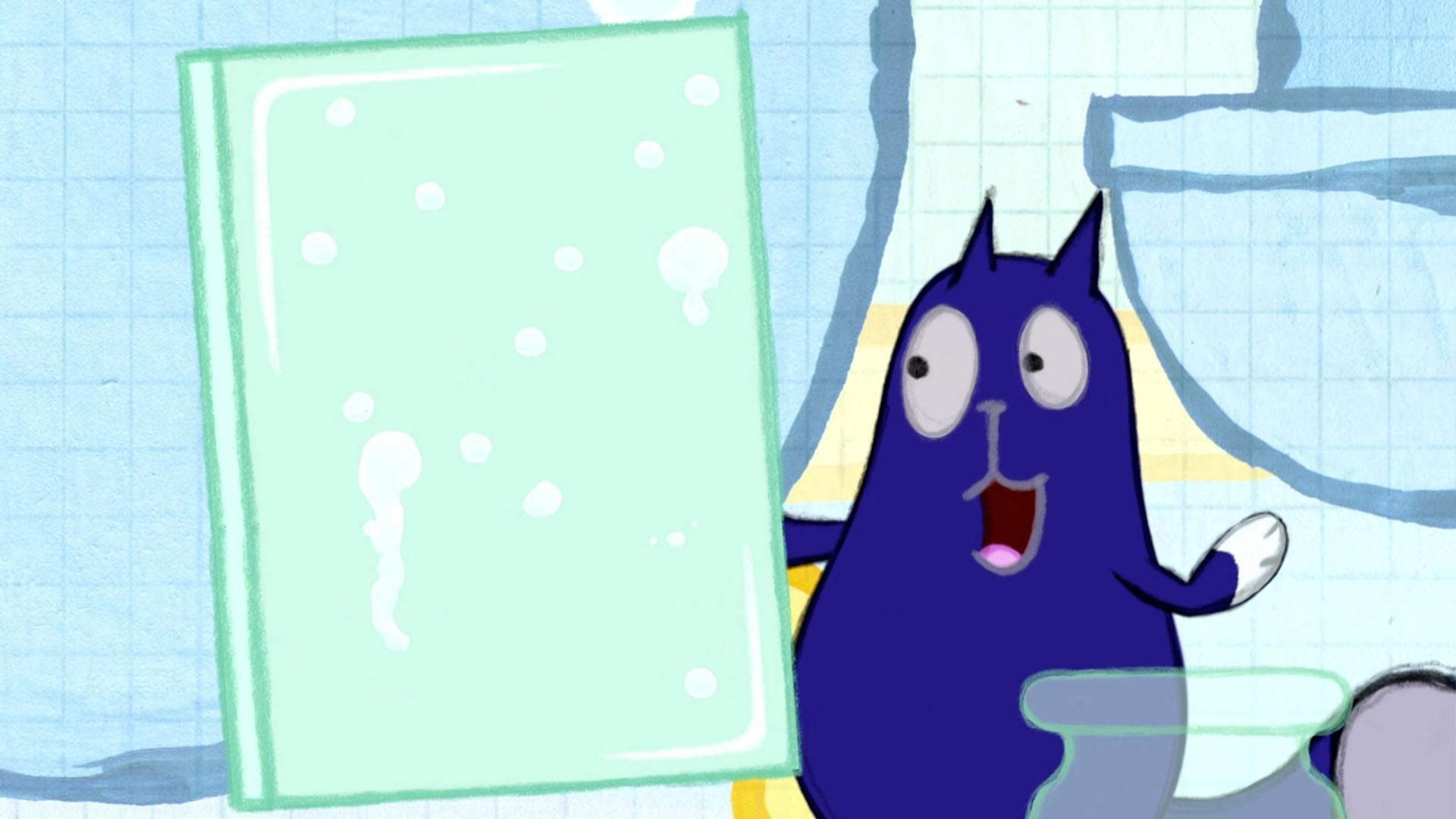 When Peg and Cat paint masterpieces in the bathroom, Peg counts by fives.