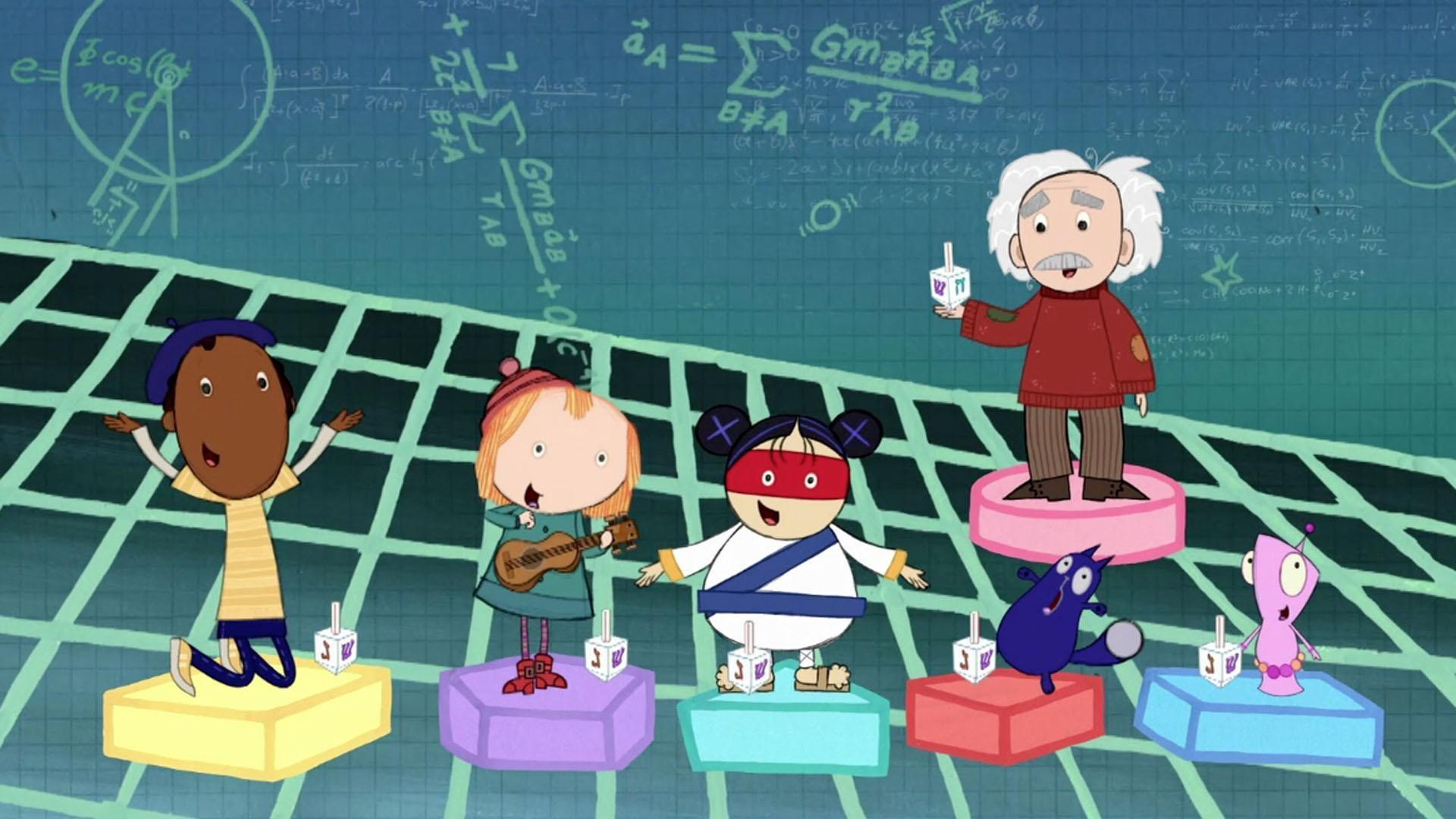 Al shows Peg and her friends how to take their flat dreidels into another dimension.