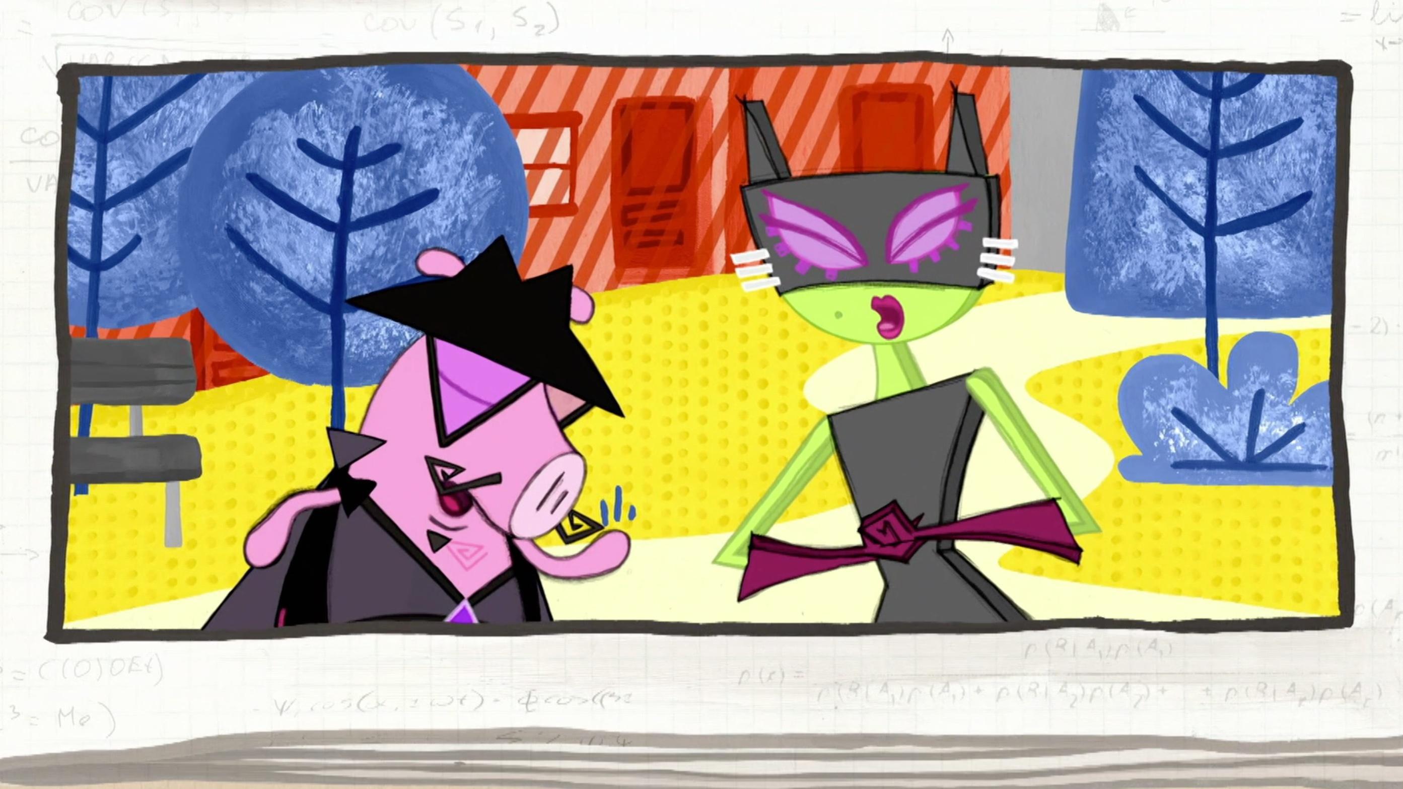 Peg and Cat pit the villains Triangulo and Flat Woman against one another.
