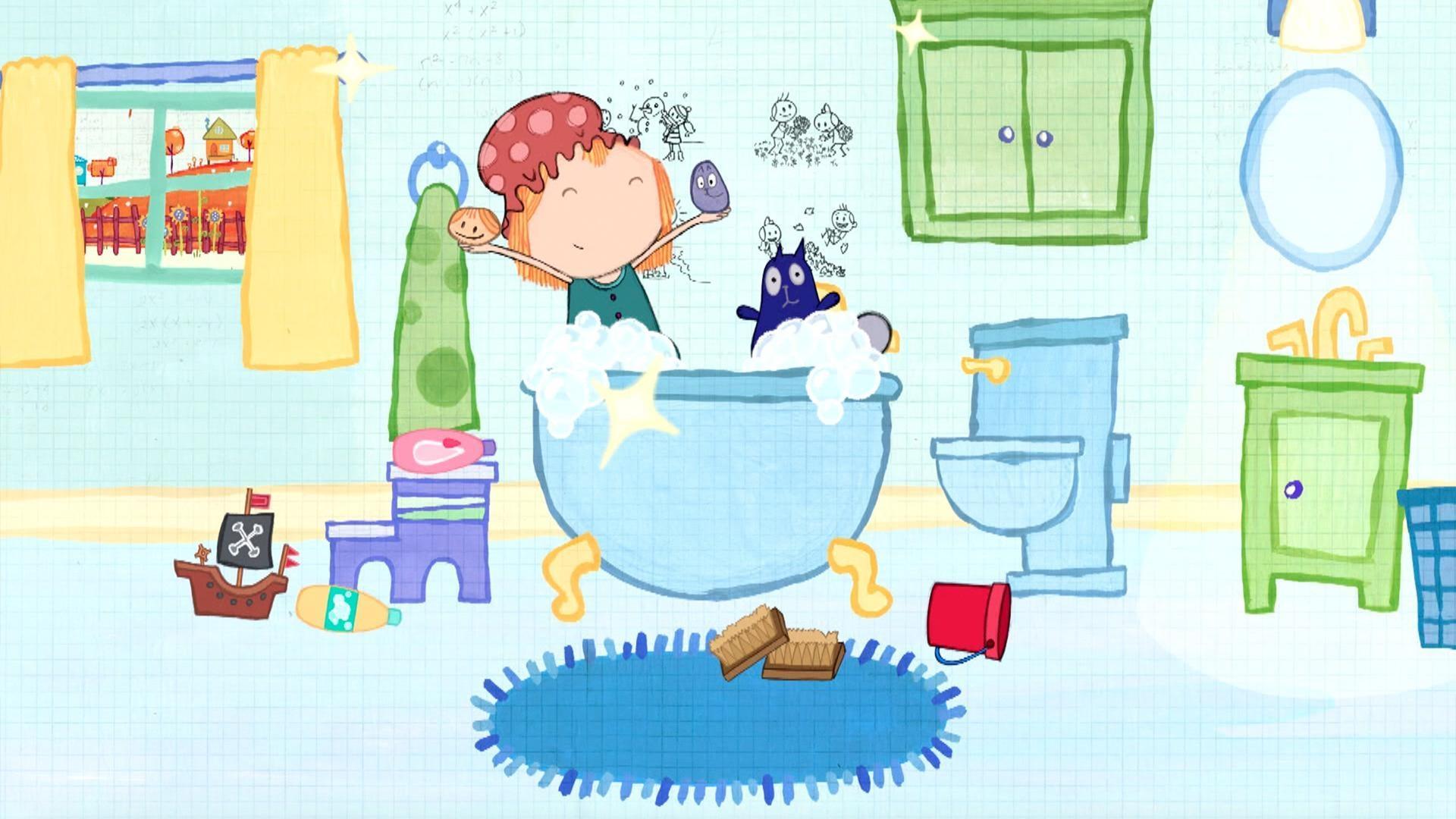 Peg and Cat talk about the seasons while taking a bath.