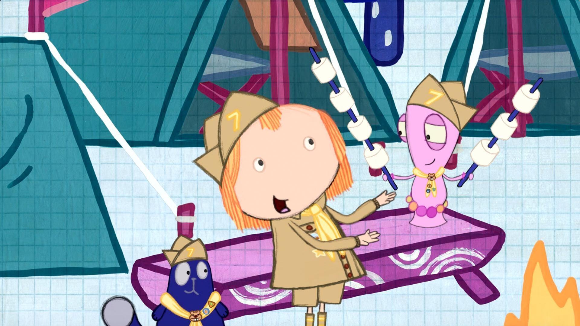Peg, Cat, and their friend Richard are at the Camp Niniwawa Sleepover.